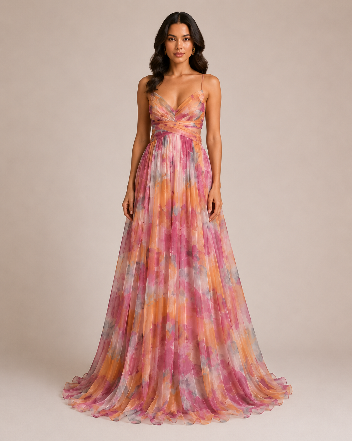Virelle | Long Floral Dress with High Waist and Adjustable Straps