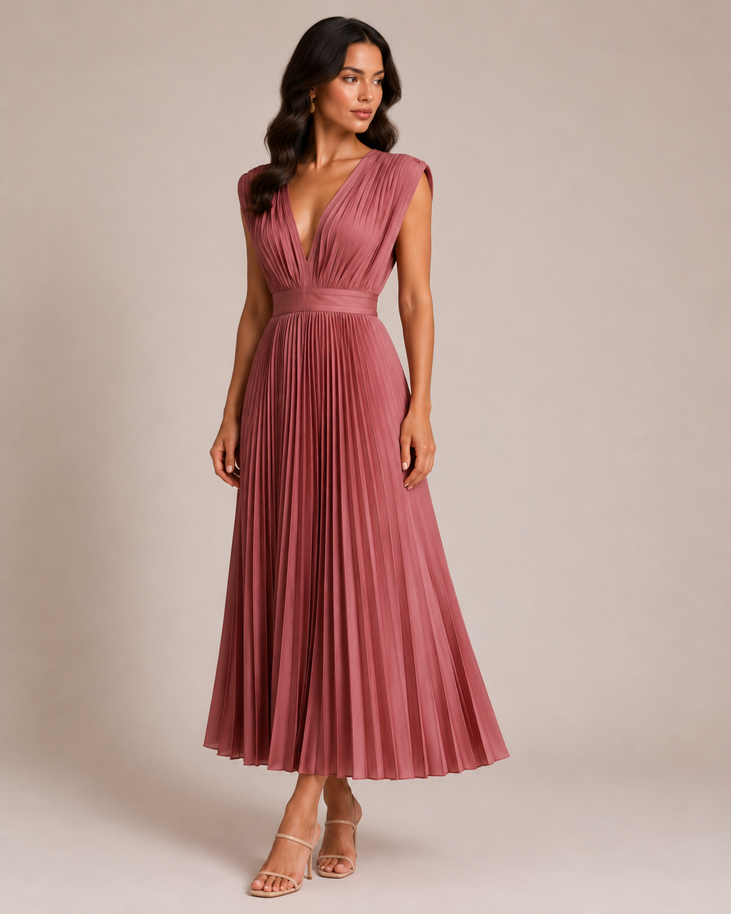 Virelle | Pleated Dress with Draped V-Neck
