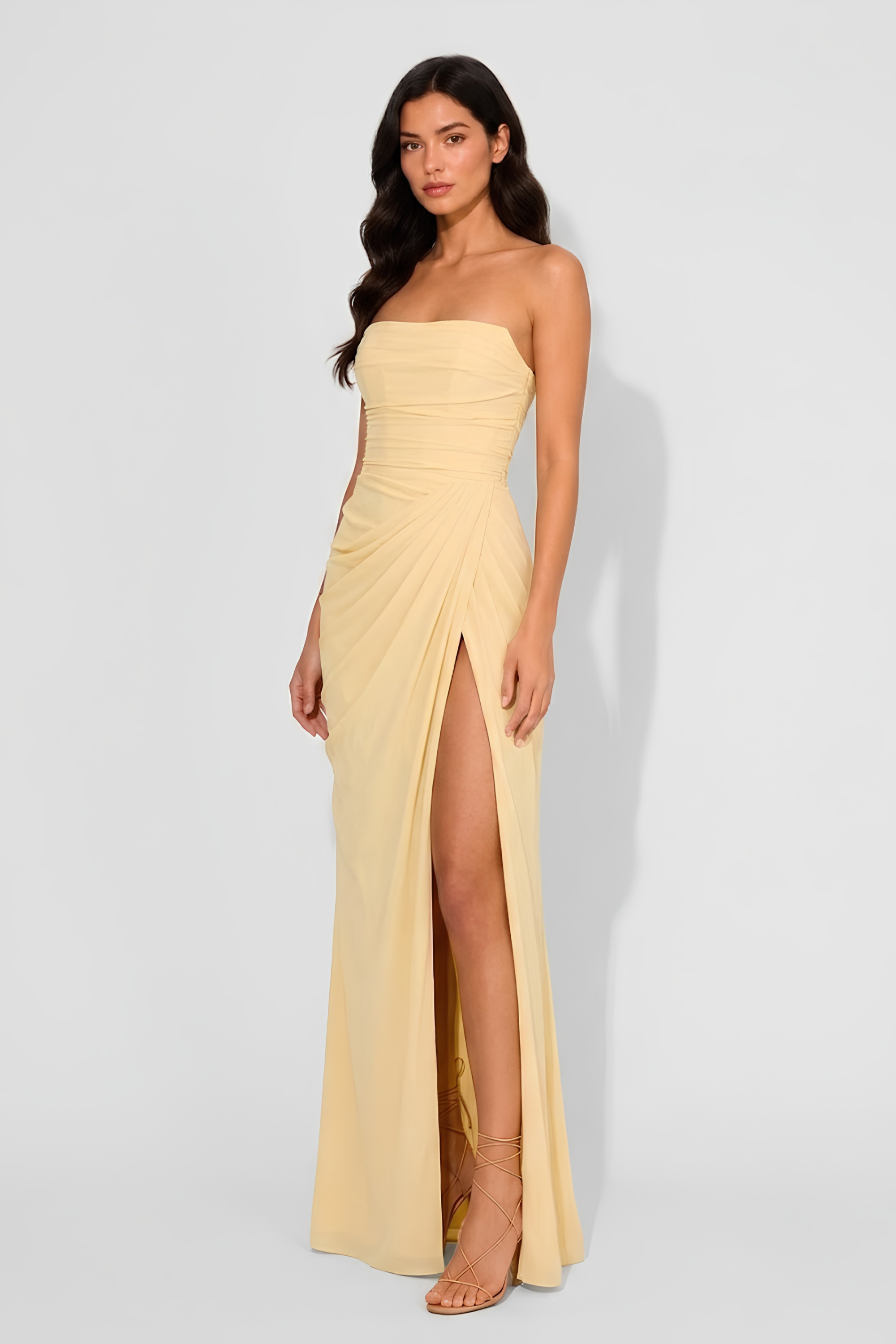 Virelle | Long Strapless Dress with Corset and Asymmetrical Draping