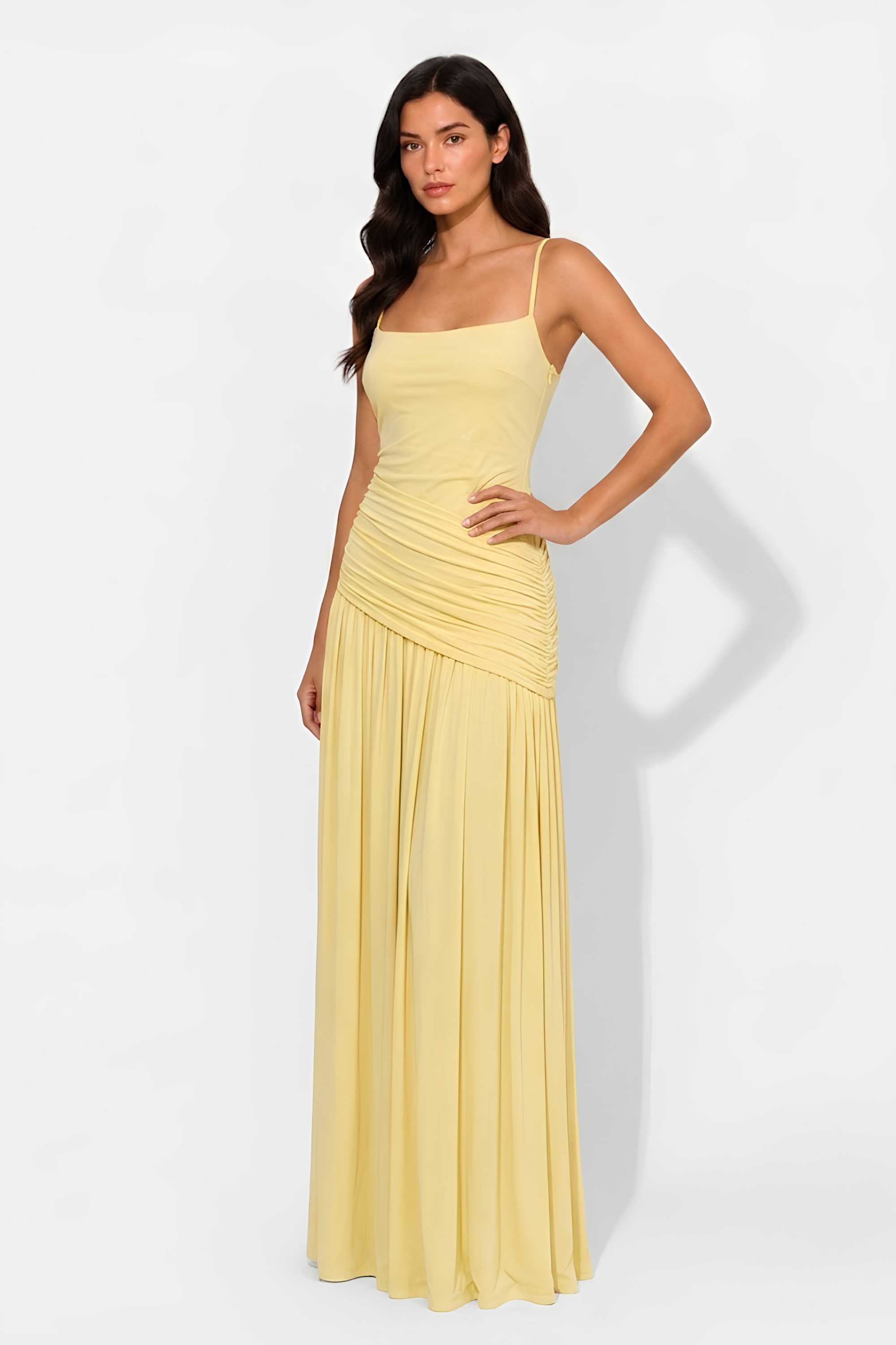 Virelle | Asymmetrical Draped Long Dress with Square Neckline
