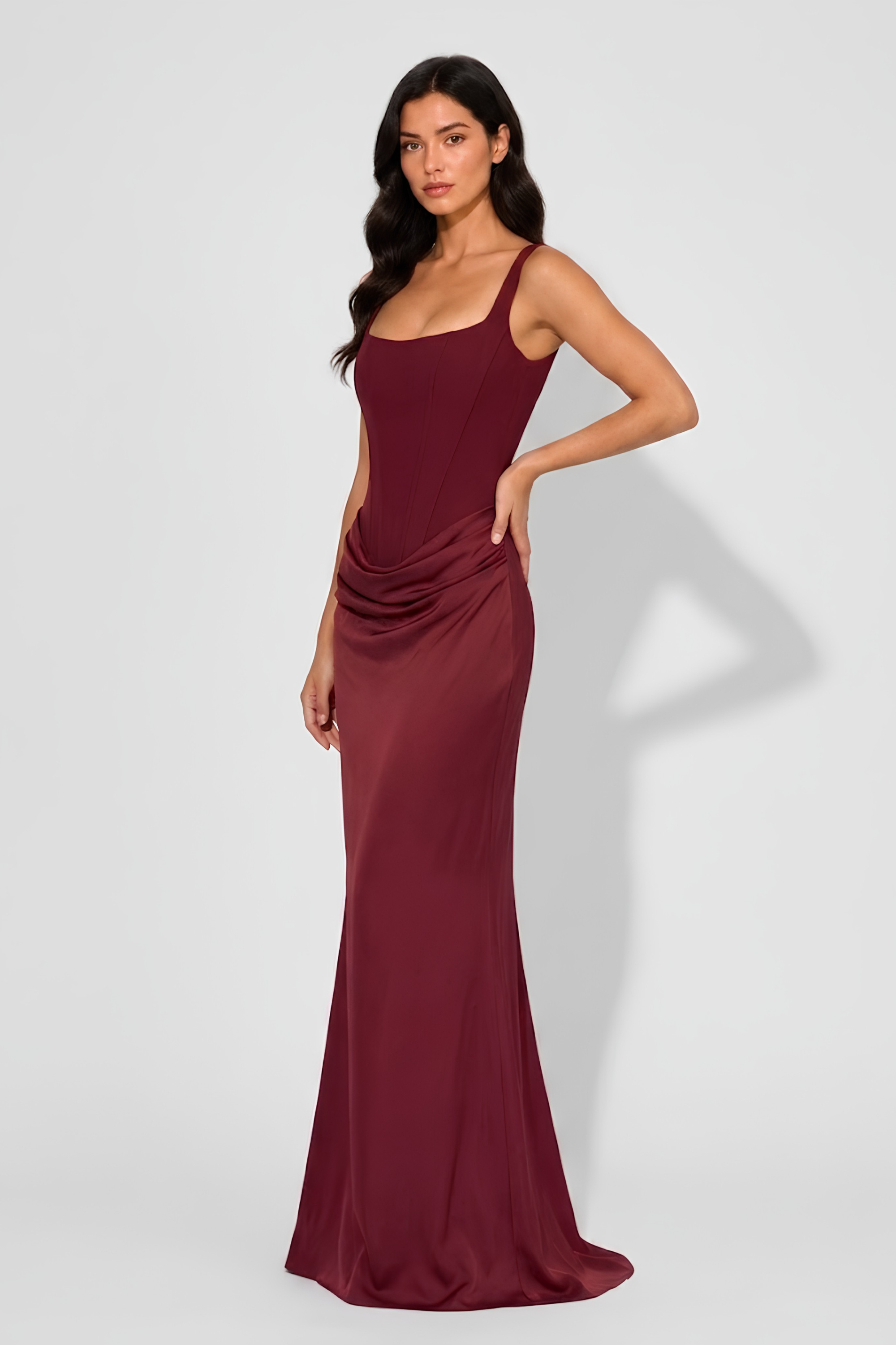 Virelle | Long Draped Corset Dress with Thin Straps