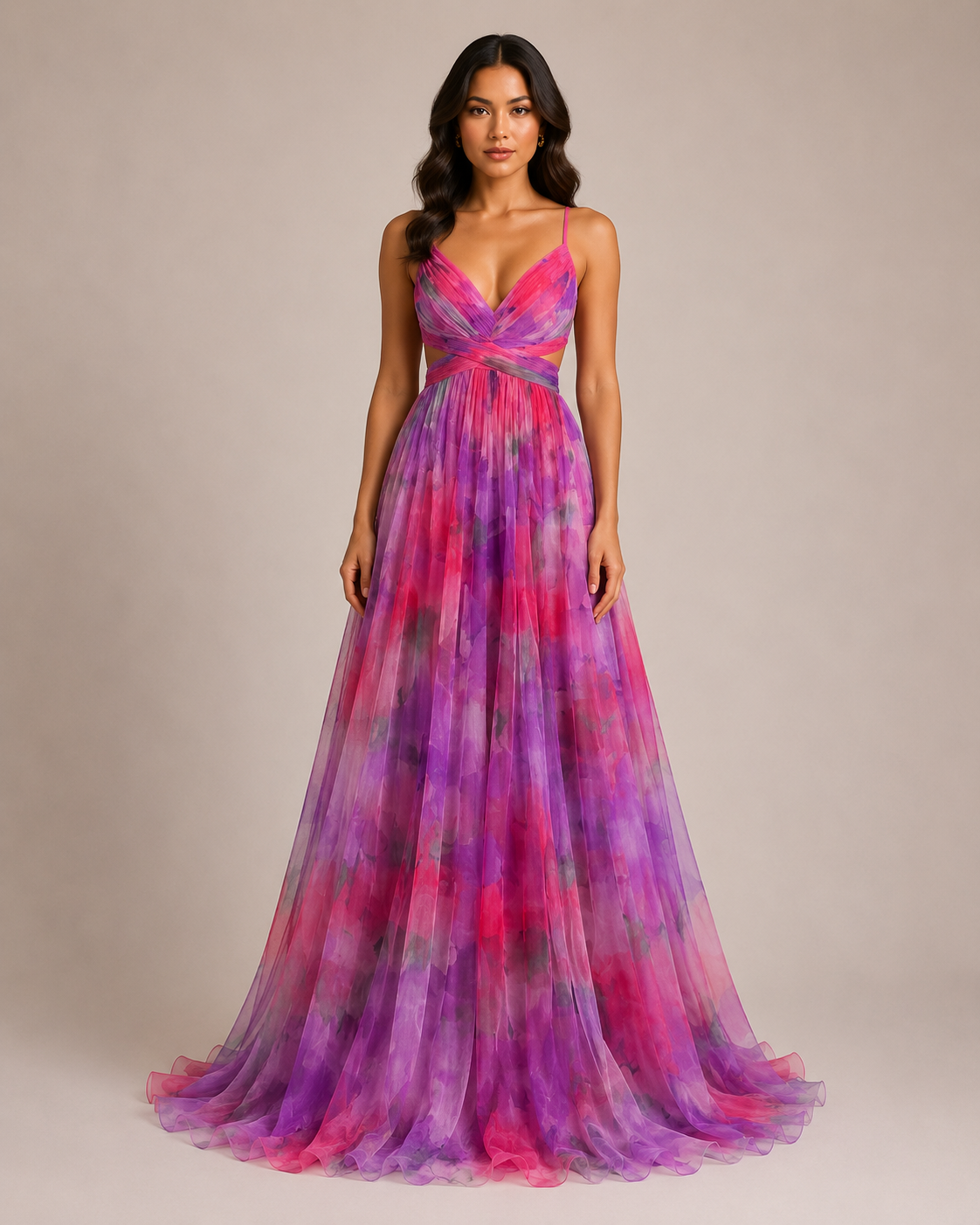 Virelle | Long Floral Dress with High Waist and Adjustable Straps
