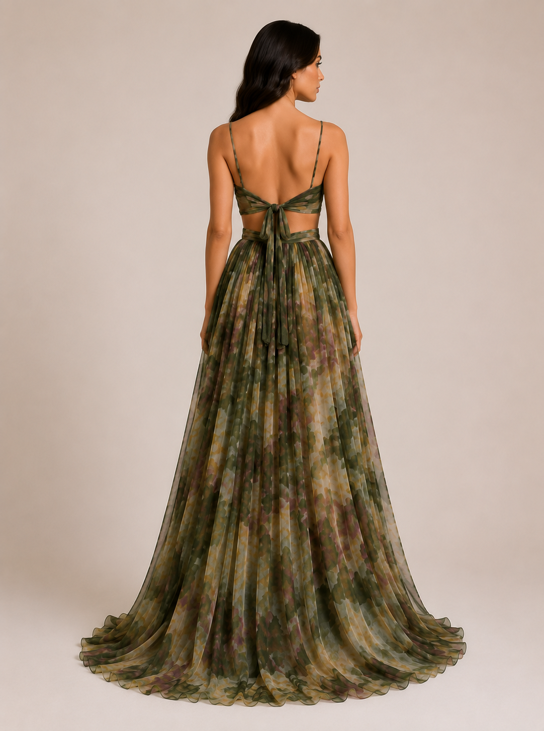 Virelle | Long Floral Dress with High Waist and Adjustable Straps