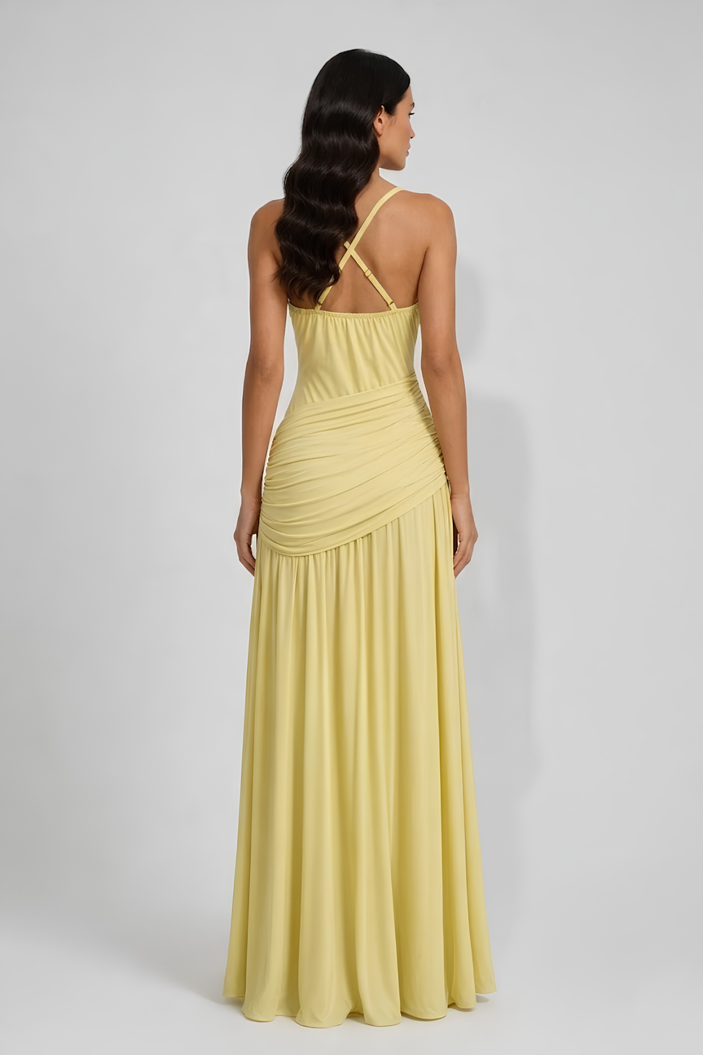 Virelle | Asymmetrical Draped Long Dress with Square Neckline