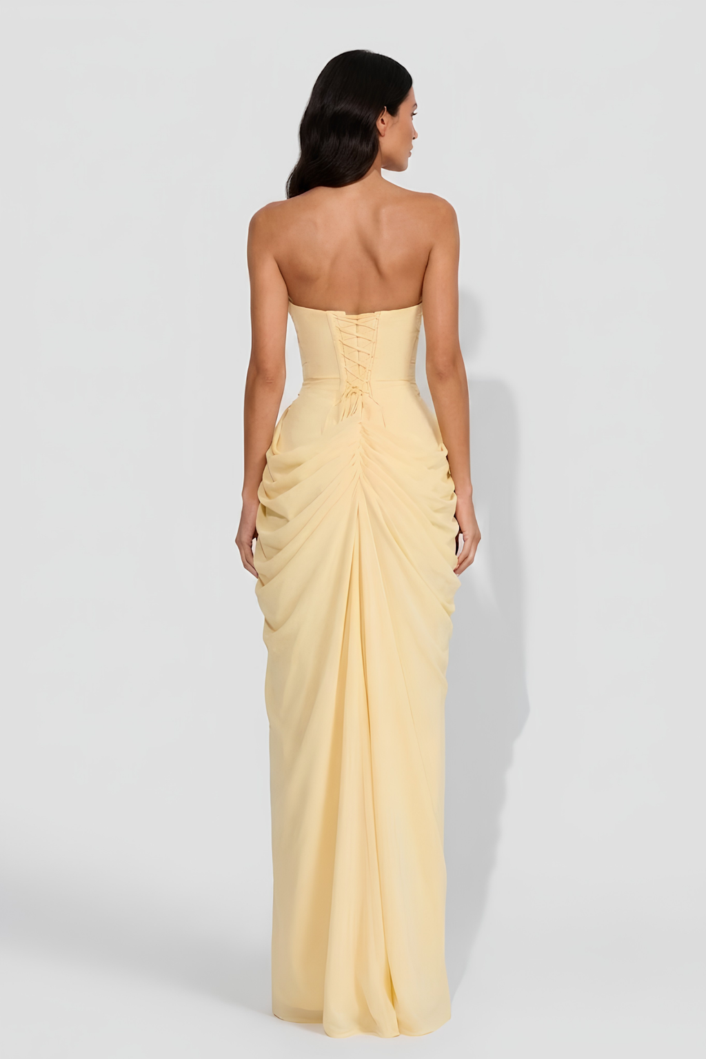 Virelle | Long Strapless Dress with Corset and Asymmetrical Draping