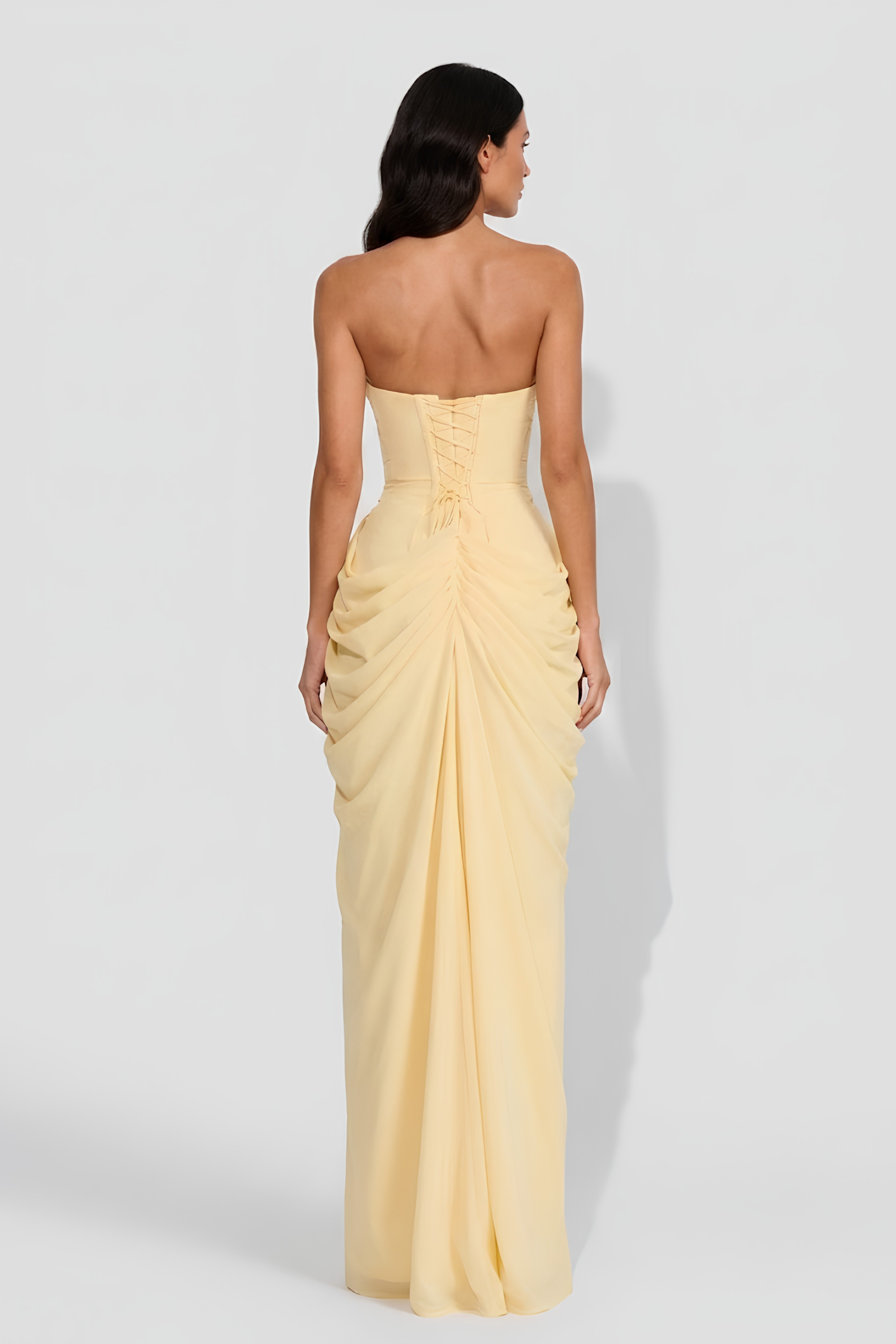 Virelle | Long Strapless Dress with Corset and Asymmetrical Draping