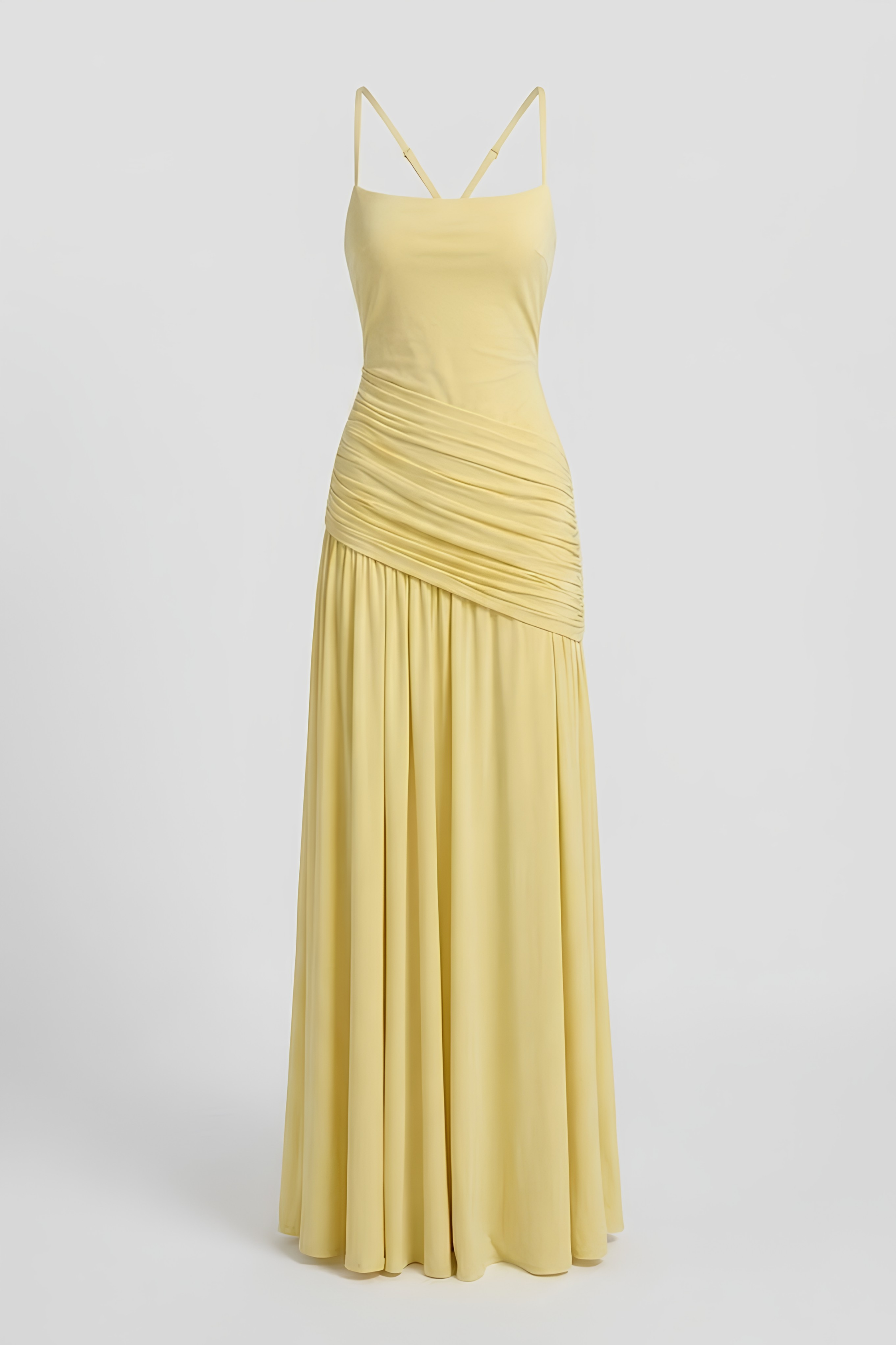 Virelle | Asymmetrical Draped Long Dress with Square Neckline
