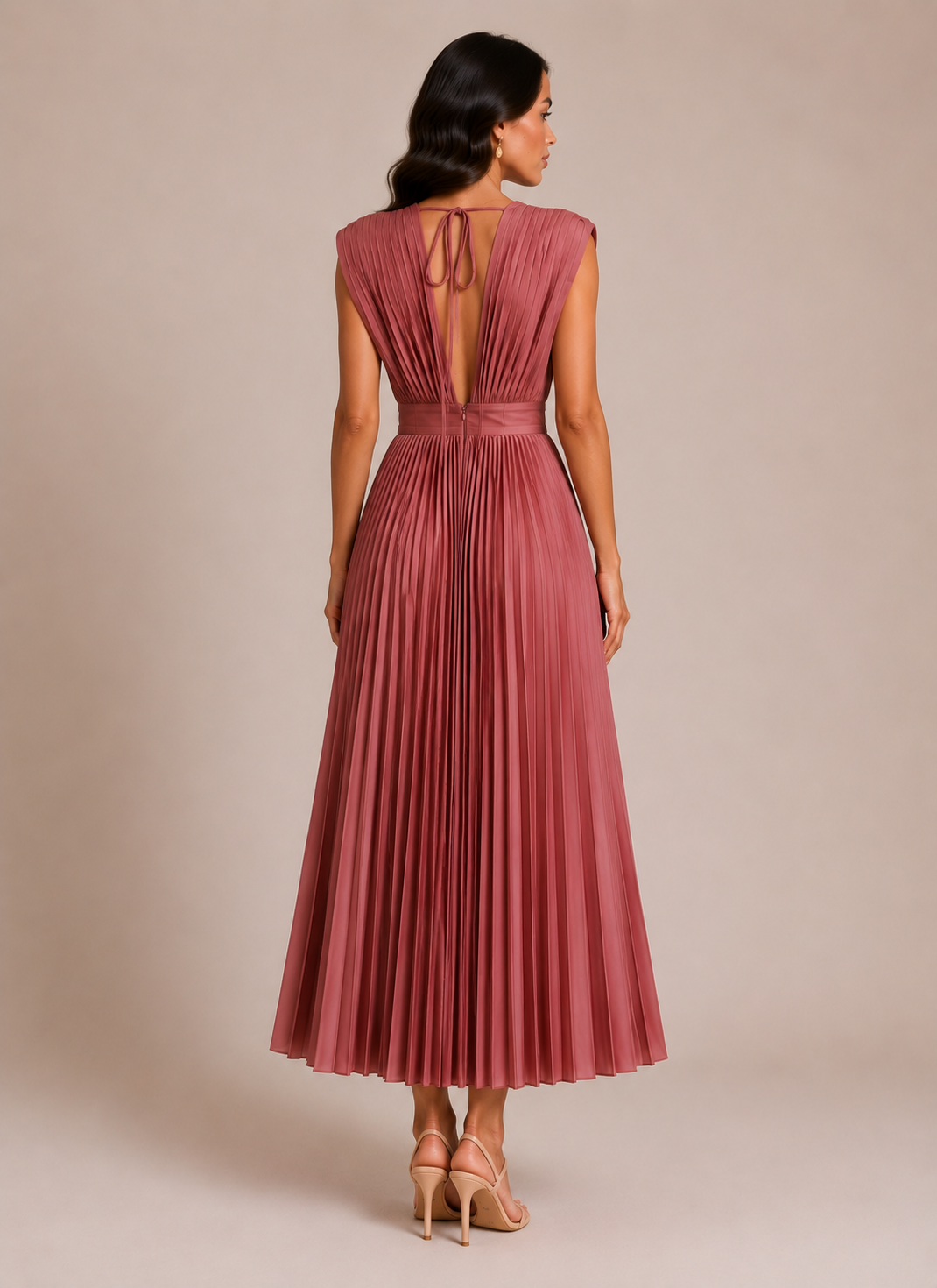 Virelle | Pleated Dress with Draped V-Neck