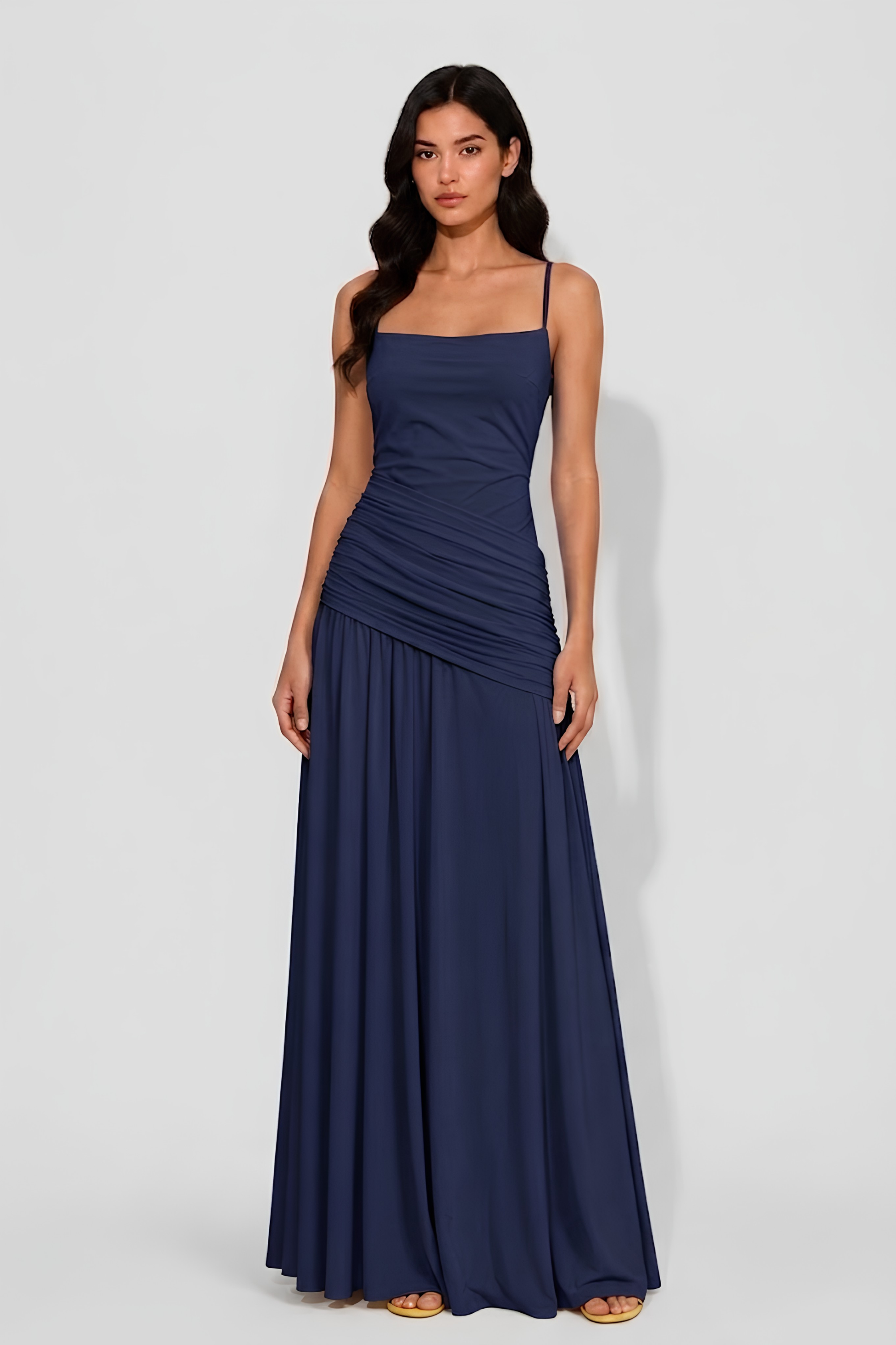 Virelle | Asymmetrical Draped Long Dress with Square Neckline