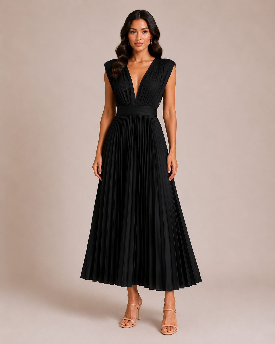 Virelle | Pleated Dress with Draped V-Neck