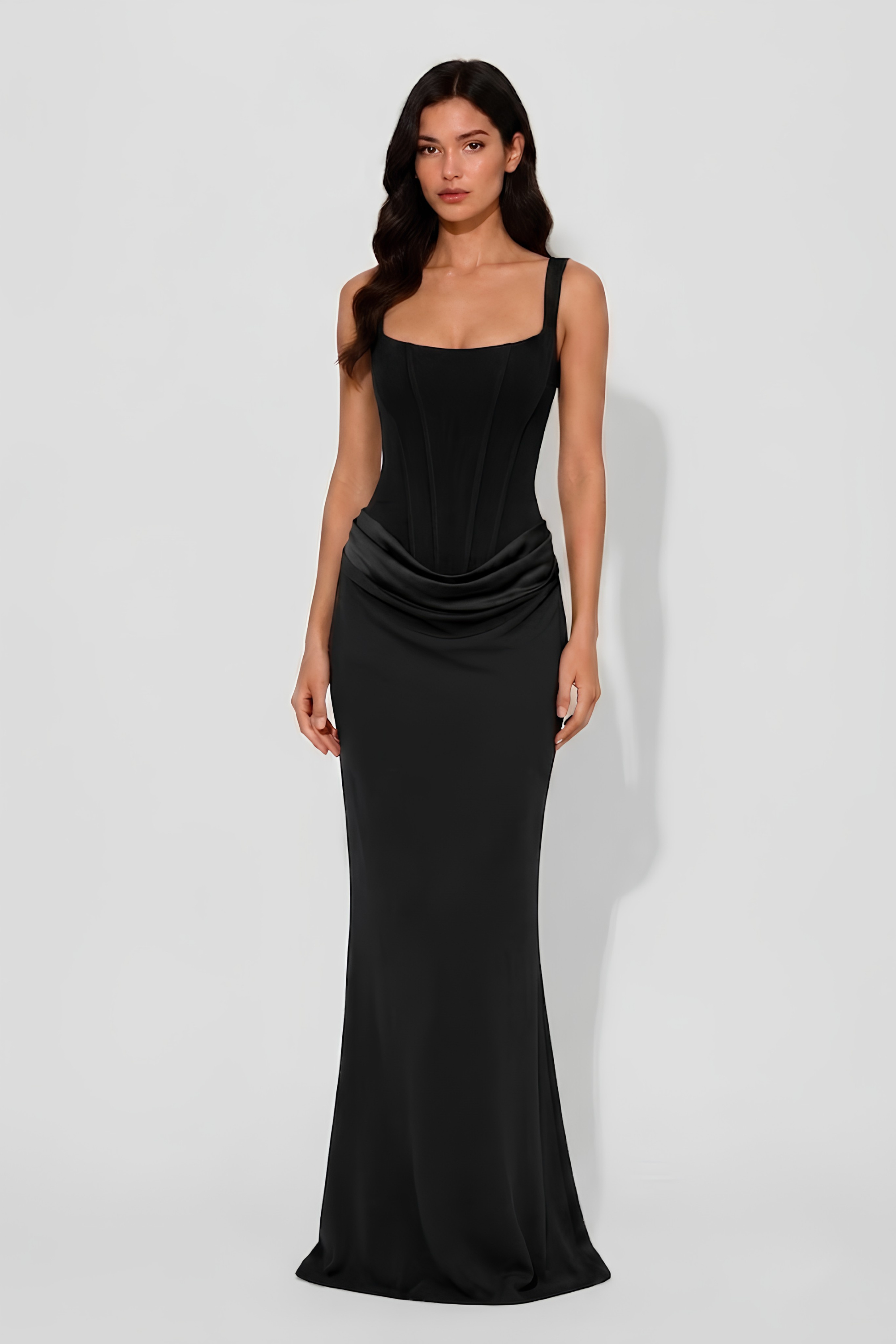 Virelle | Long Draped Corset Dress with Thin Straps