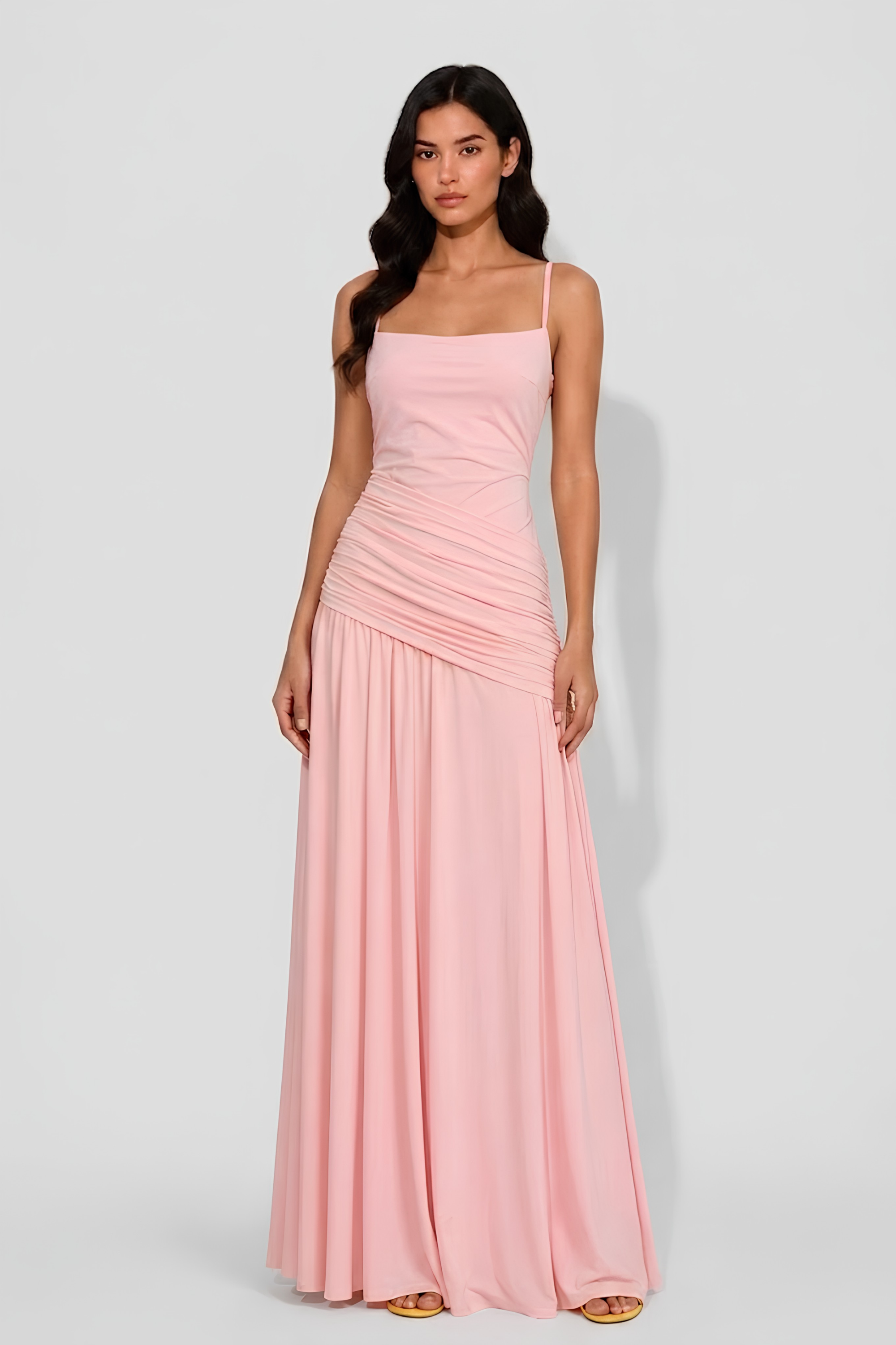 Virelle | Asymmetrical Draped Long Dress with Square Neckline