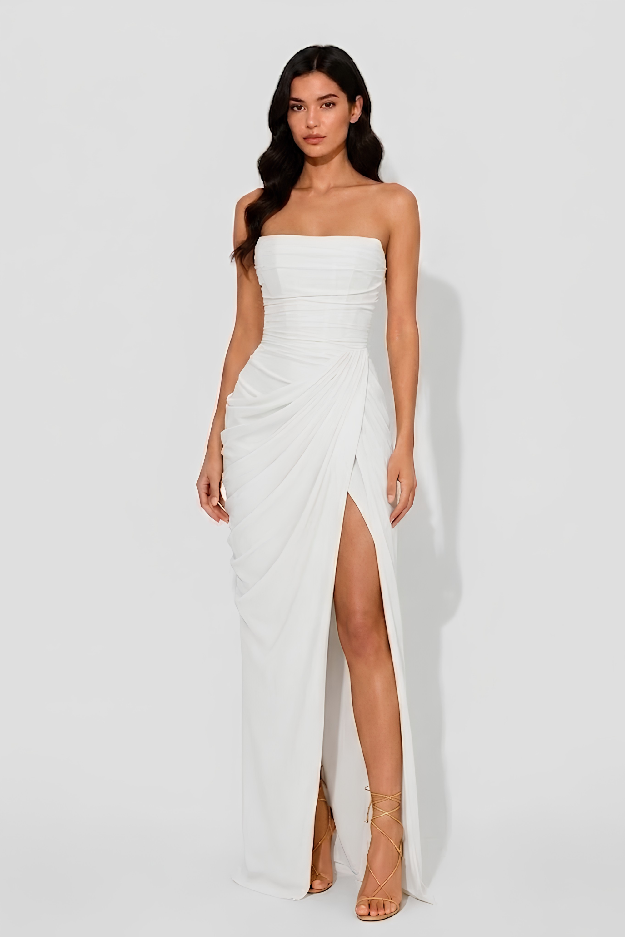 Virelle | Long Strapless Dress with Corset and Asymmetrical Draping