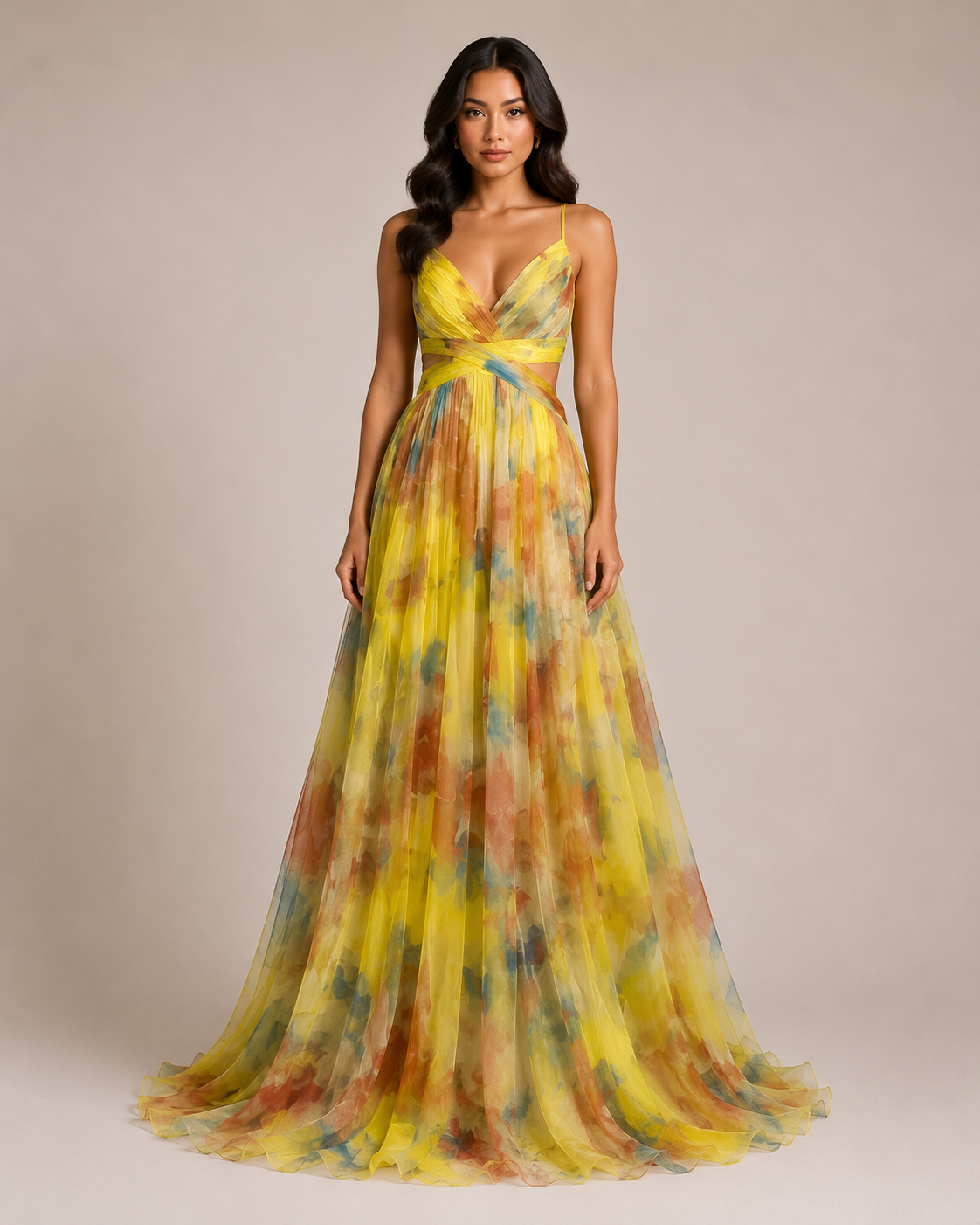 Virelle | Long Floral Dress with High Waist and Adjustable Straps