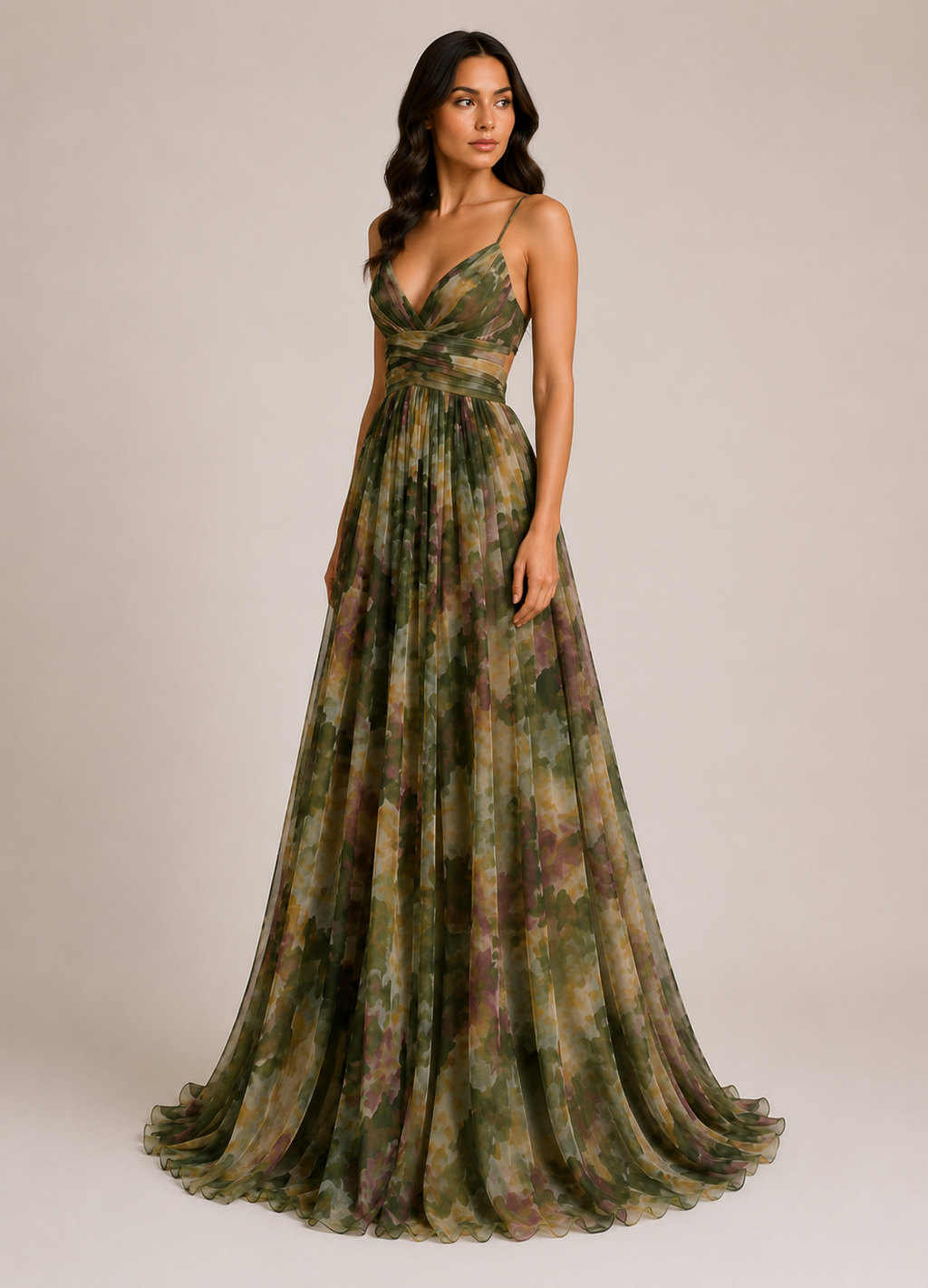 Virelle | Long Floral Dress with High Waist and Adjustable Straps