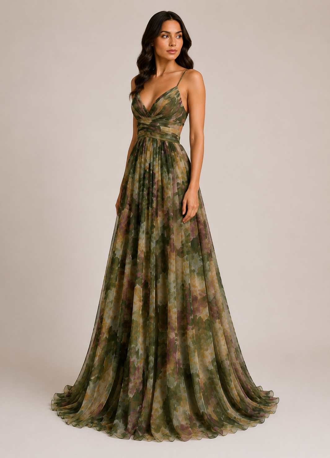 Virelle | Long Floral Dress with High Waist and Adjustable Straps