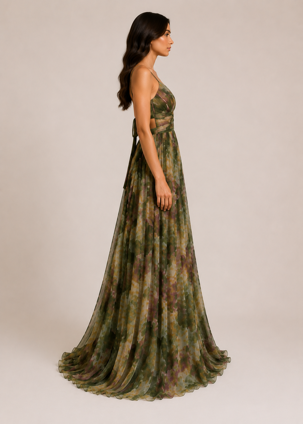 Virelle | Long Floral Dress with High Waist and Adjustable Straps
