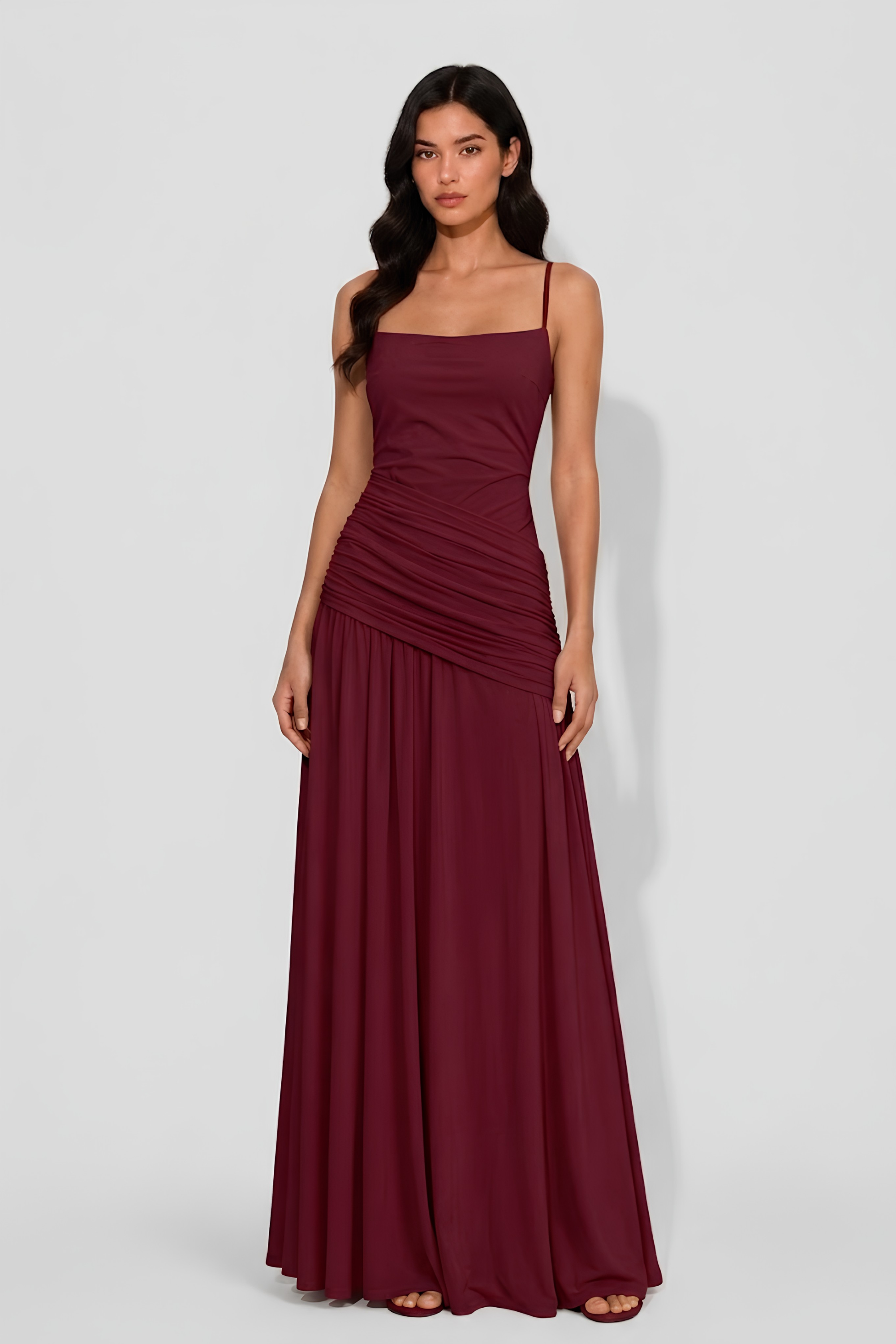 Virelle | Asymmetrical Draped Long Dress with Square Neckline