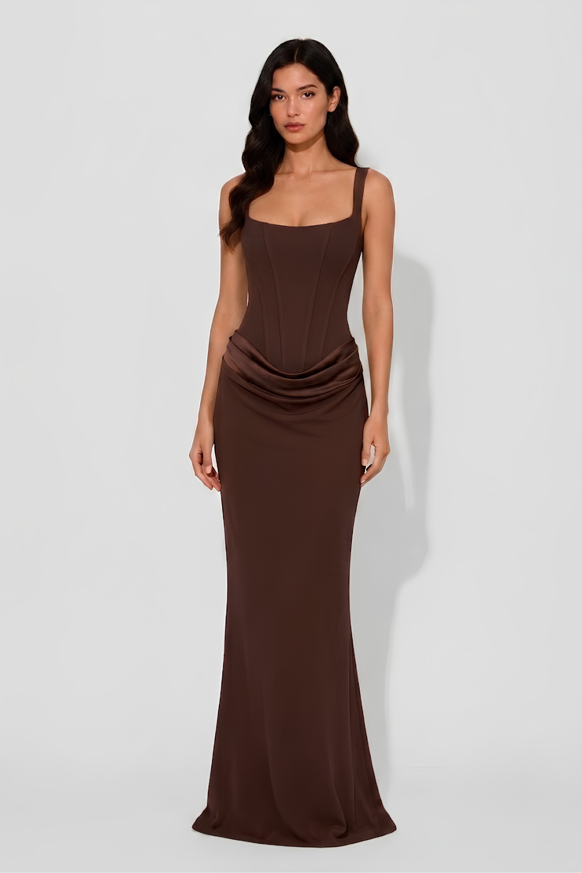 Virelle | Long Draped Corset Dress with Thin Straps