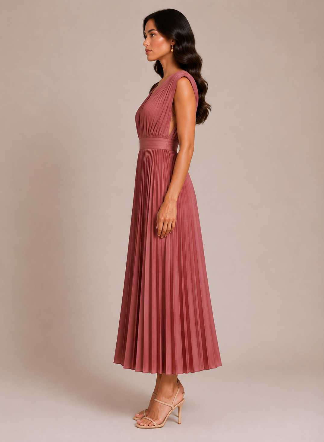 Virelle | Pleated Dress with Draped V-Neck