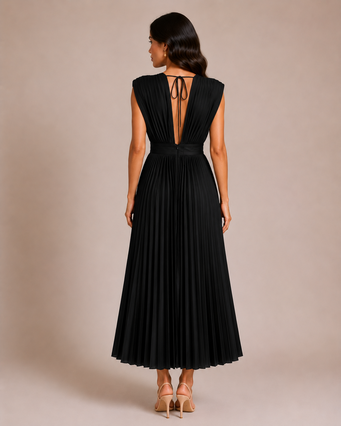 Virelle | Pleated Dress with Draped V-Neck