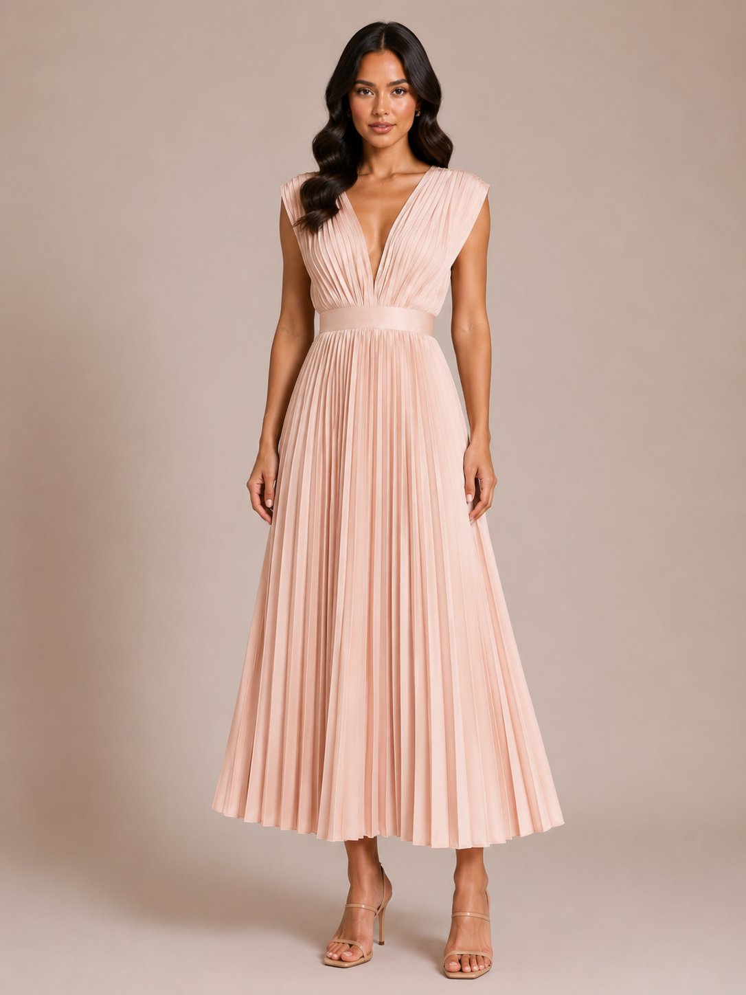 Virelle | Pleated Dress with Draped V-Neck
