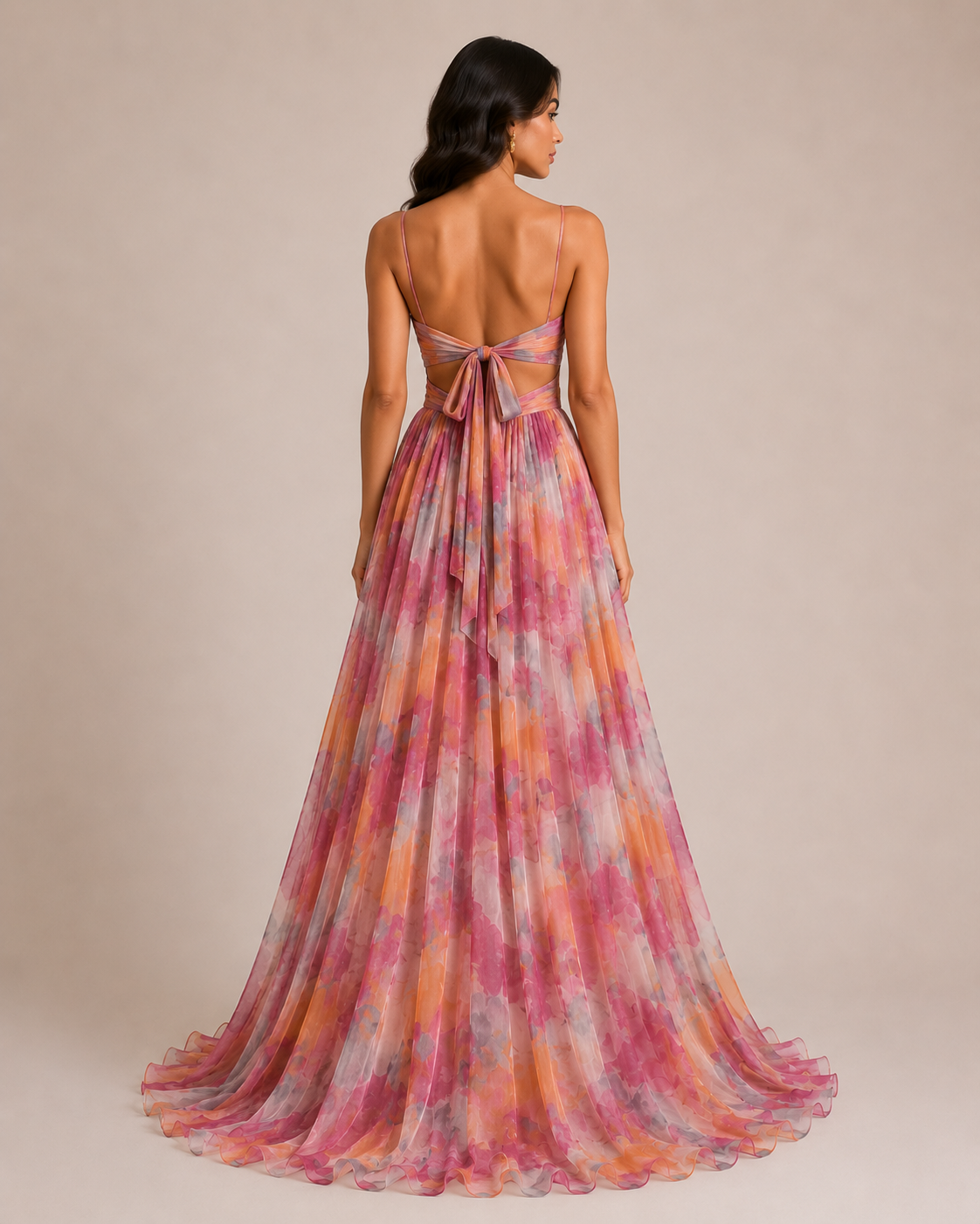 Virelle | Long Floral Dress with High Waist and Adjustable Straps