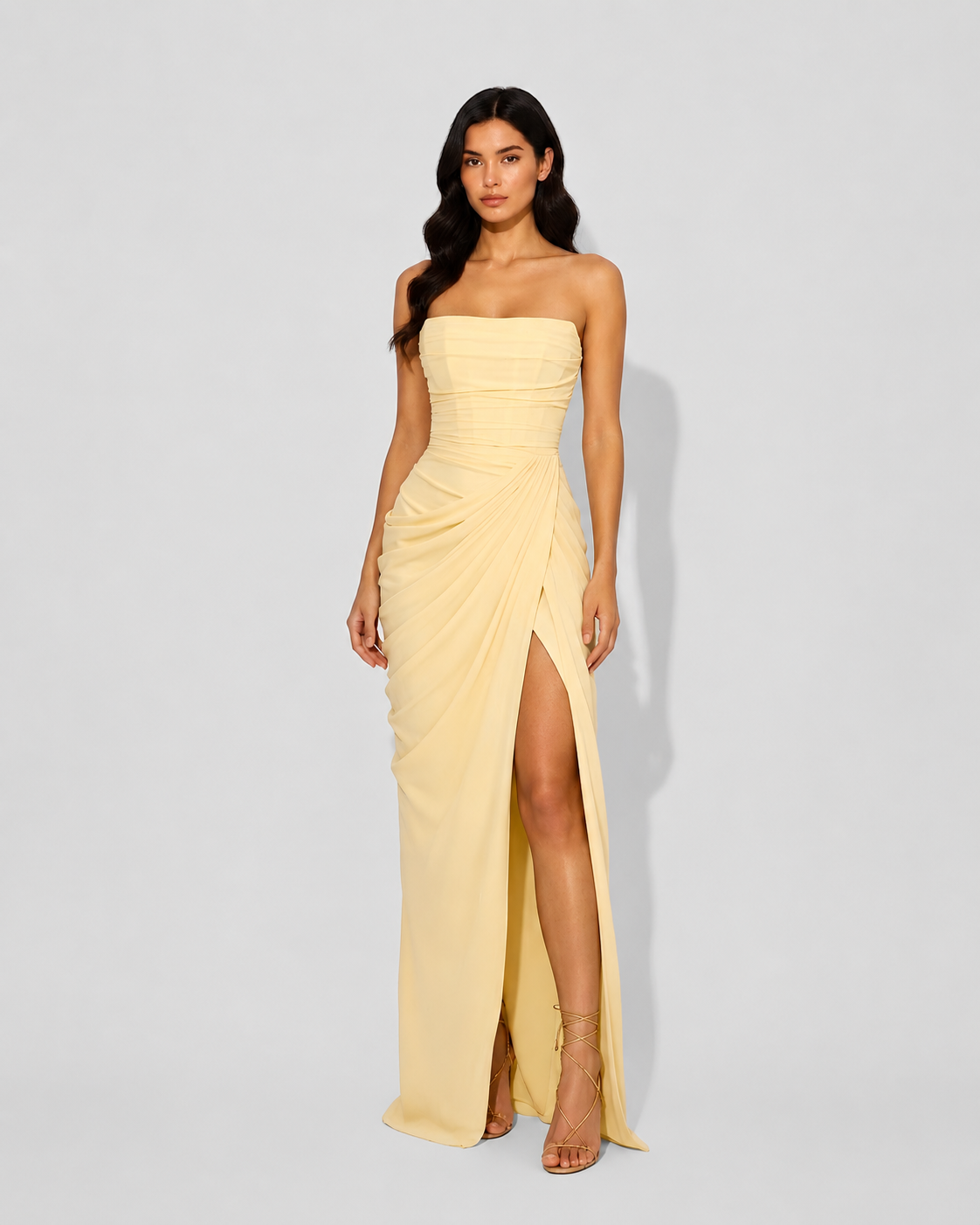 Virelle | Long Strapless Dress with Corset and Asymmetrical Draping