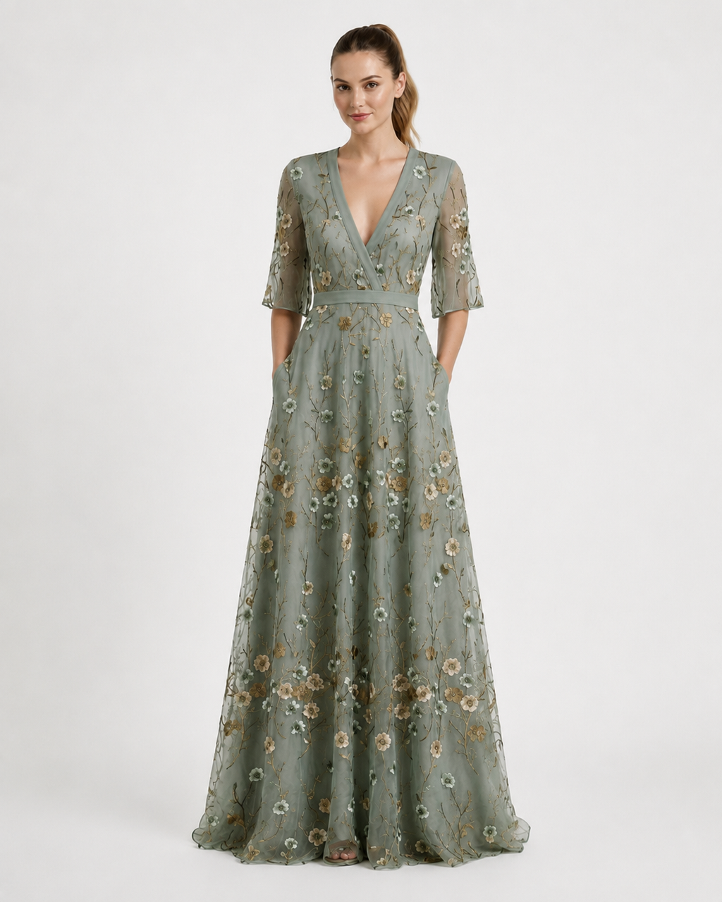 Virelle | Long Floral Dress with V-Neck