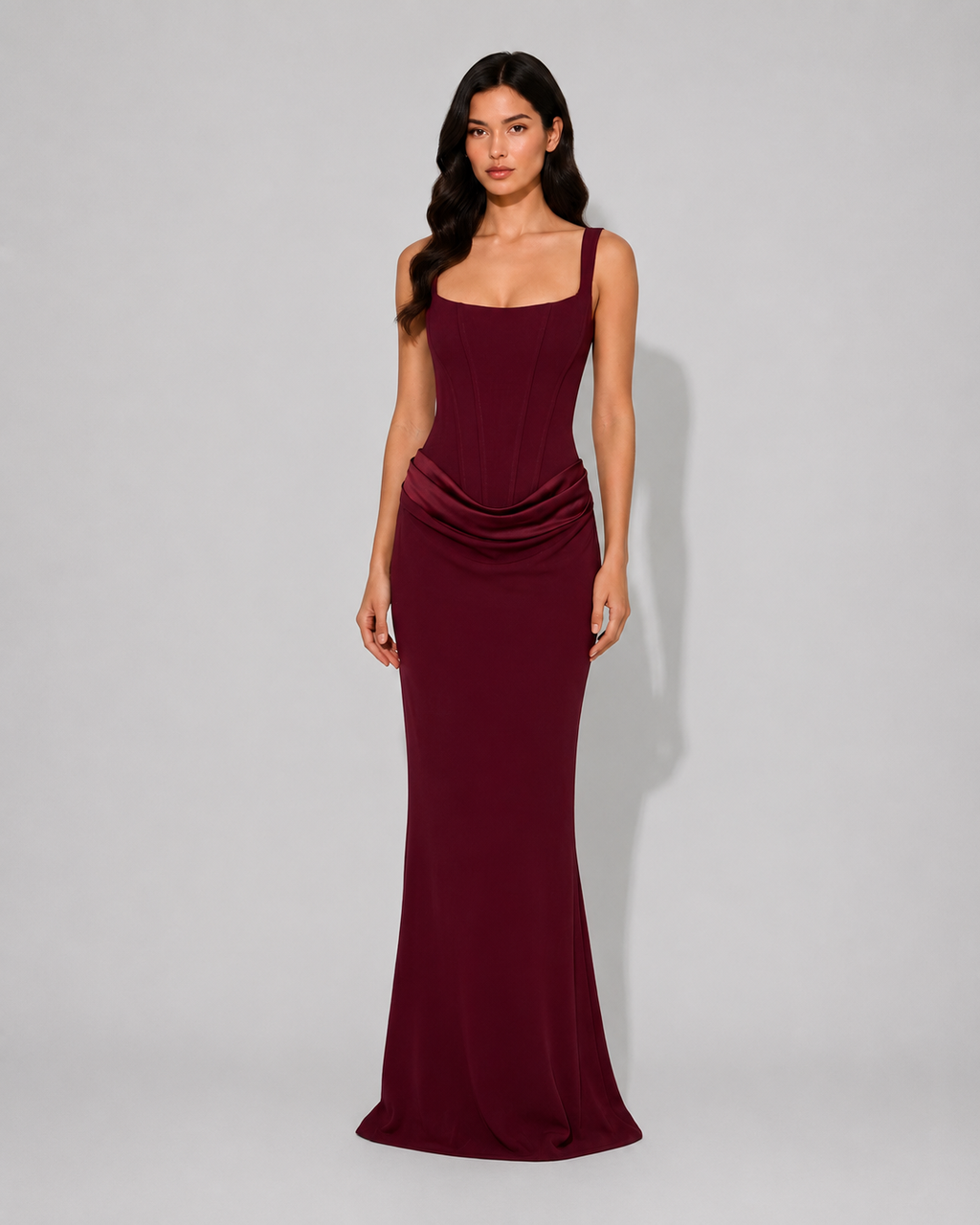 Virelle | Long Draped Corset Dress with Thin Straps