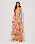 Virelle | Long Ruffled Dress with Jewel Neckline
