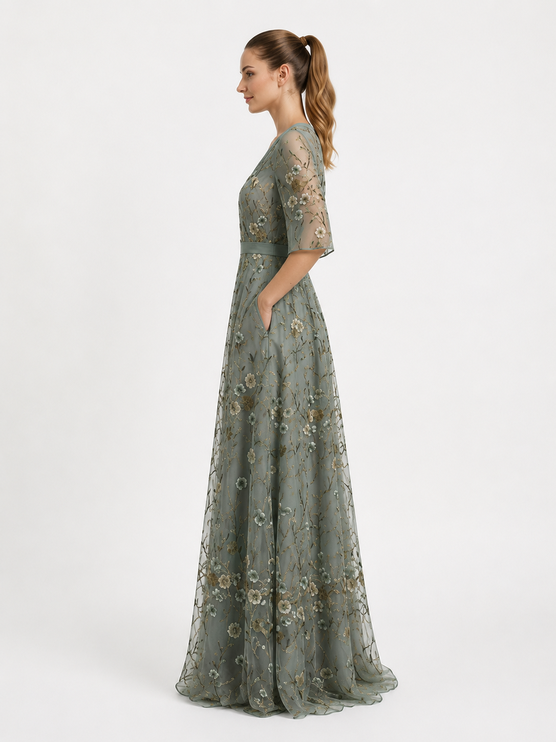 Virelle | Long Floral Dress with V-Neck