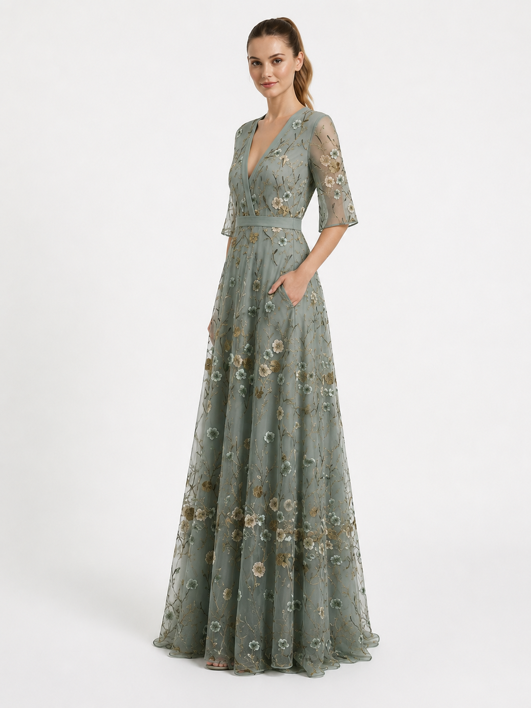 Virelle | Long Floral Dress with V-Neck