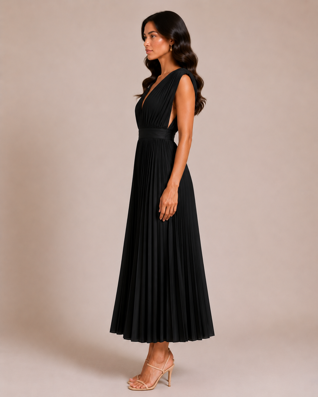 Virelle | Pleated Dress with Draped V-Neck