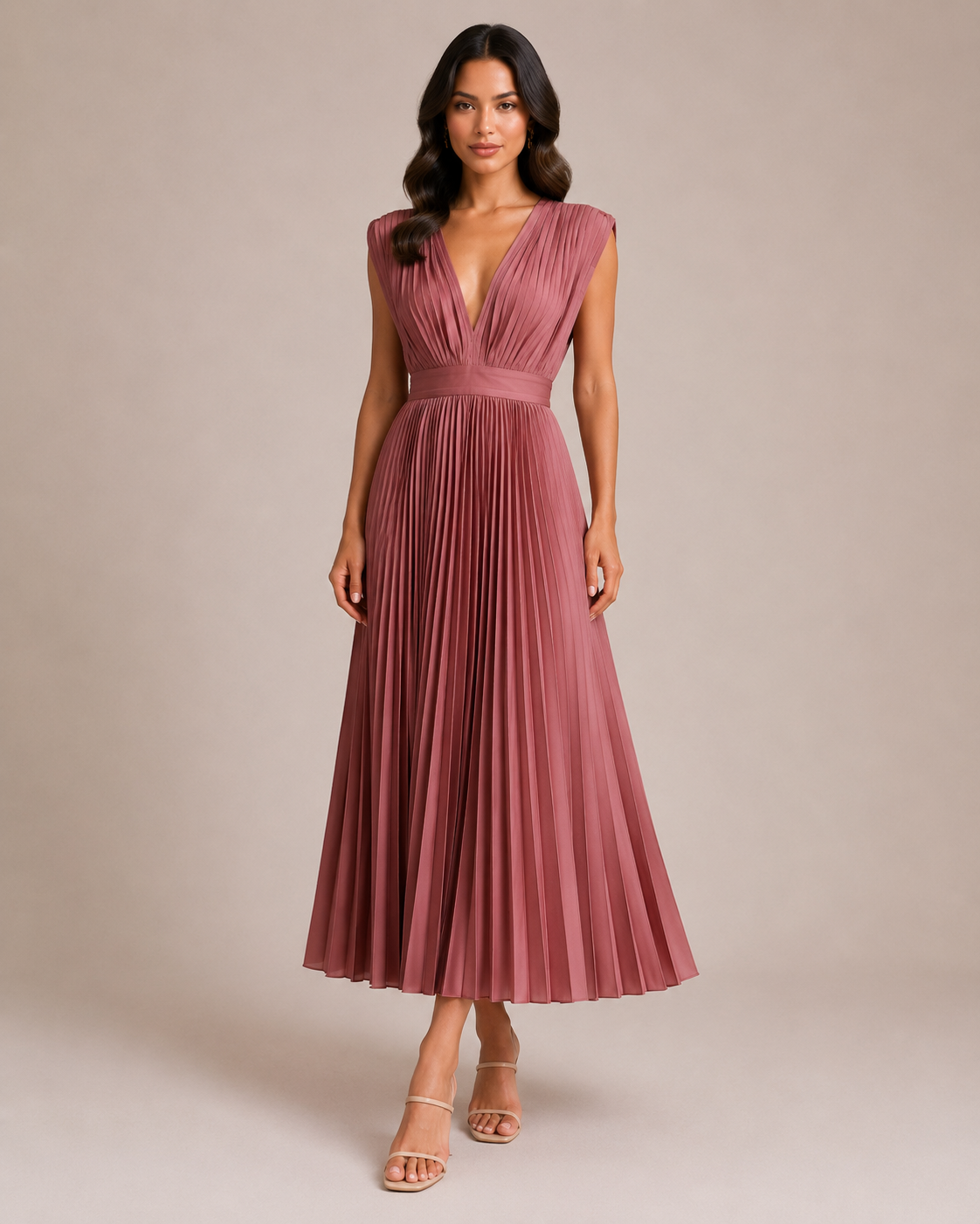 Virelle | Pleated Dress with Draped V-Neck