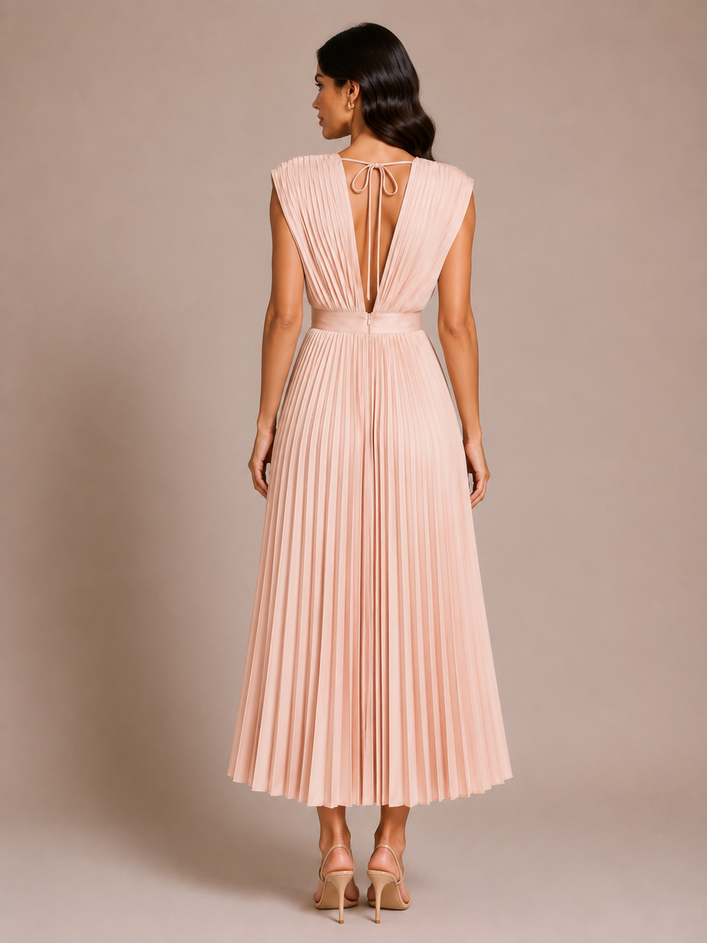 Virelle | Pleated Dress with Draped V-Neck