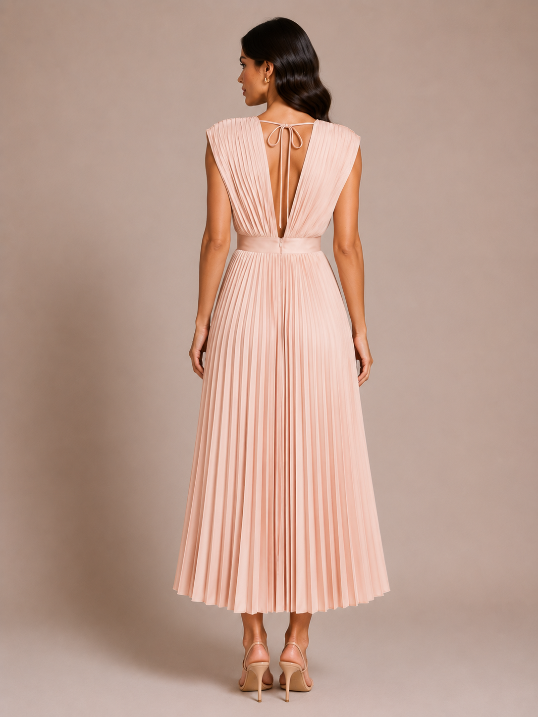 Virelle | Pleated Dress with Draped V-Neck