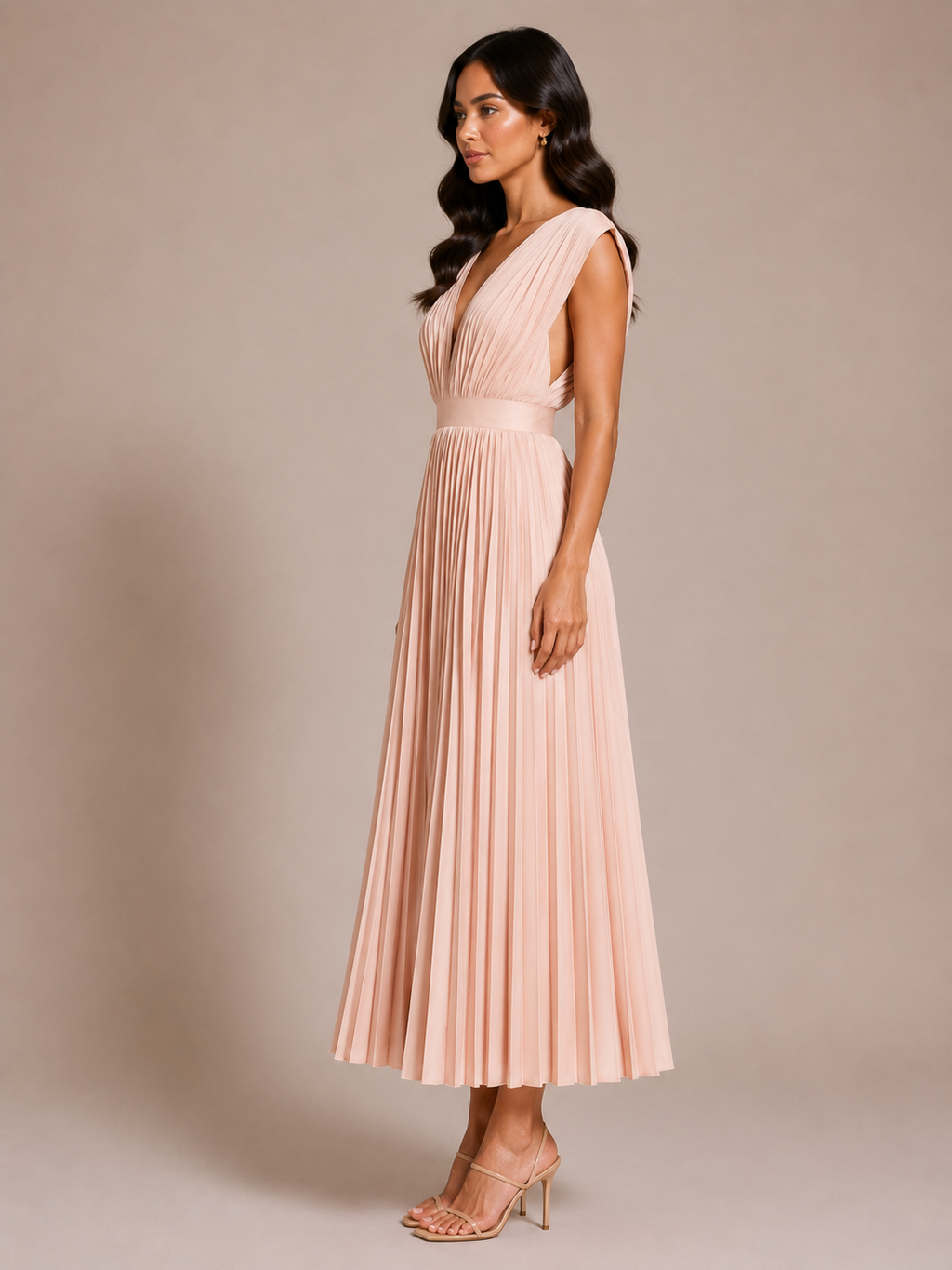 Virelle | Pleated Dress with Draped V-Neck