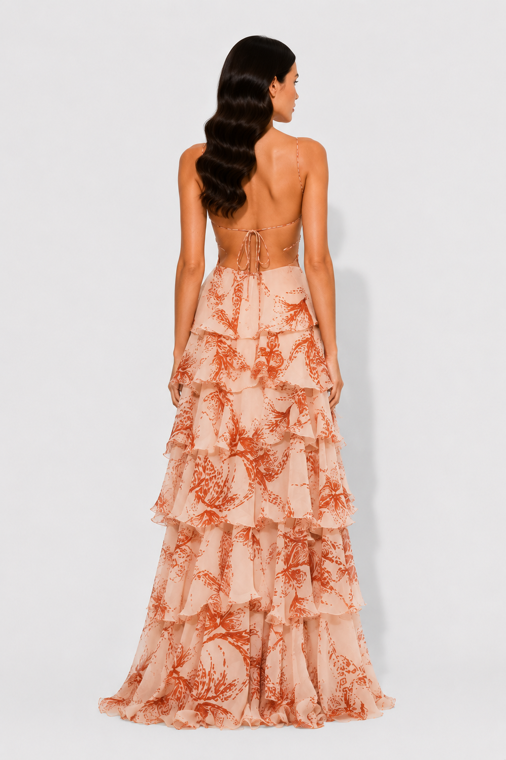 Virelle | Long Ruffled Dress with Jewel Neckline
