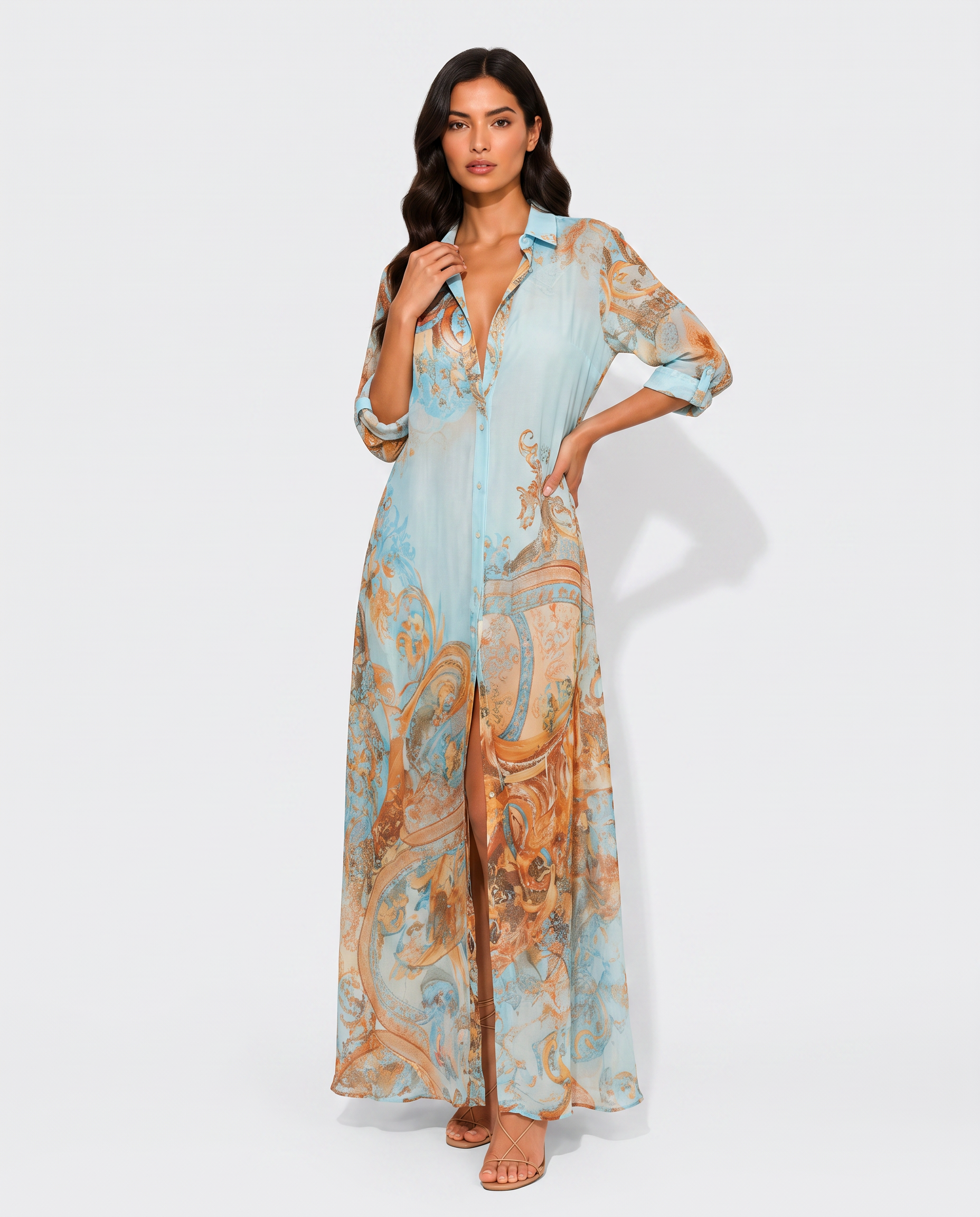 Virelle | Women's Maxi Printed Shirt Dress with Front Buttons