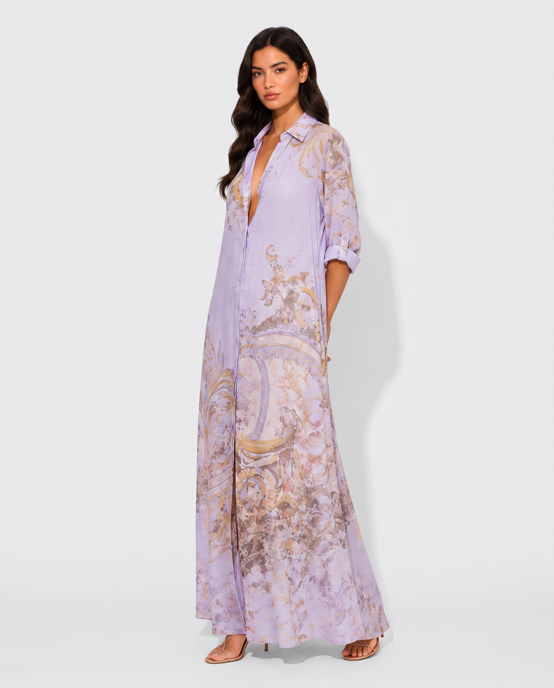 Virelle | Women's Maxi Printed Shirt Dress with Front Buttons