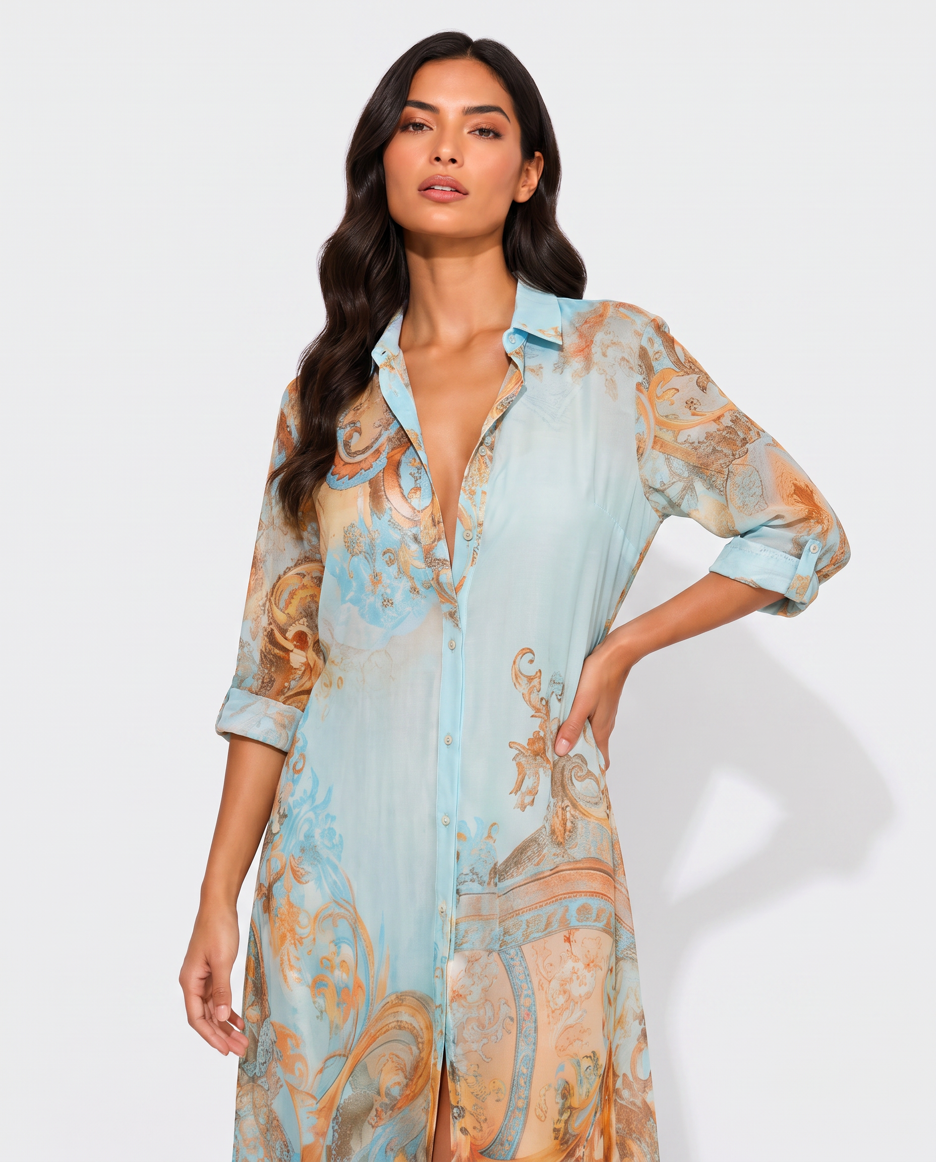 Virelle | Women's Maxi Printed Shirt Dress with Front Buttons