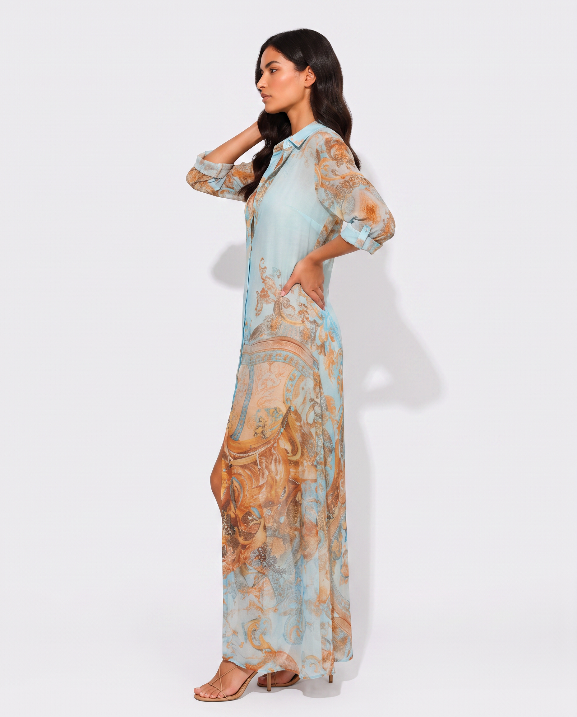 Virelle | Women's Maxi Printed Shirt Dress with Front Buttons