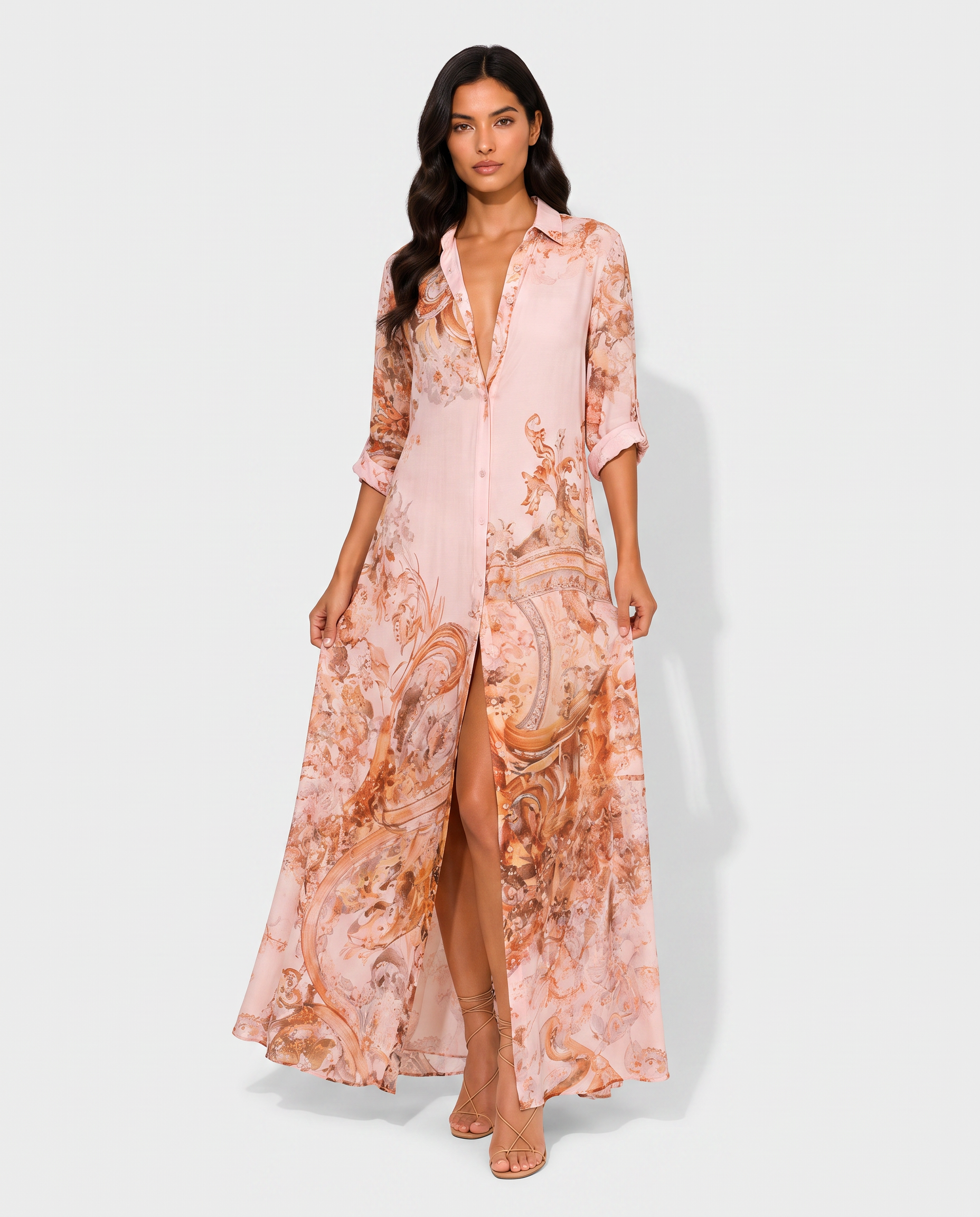 Virelle | Women's Maxi Printed Shirt Dress with Front Buttons