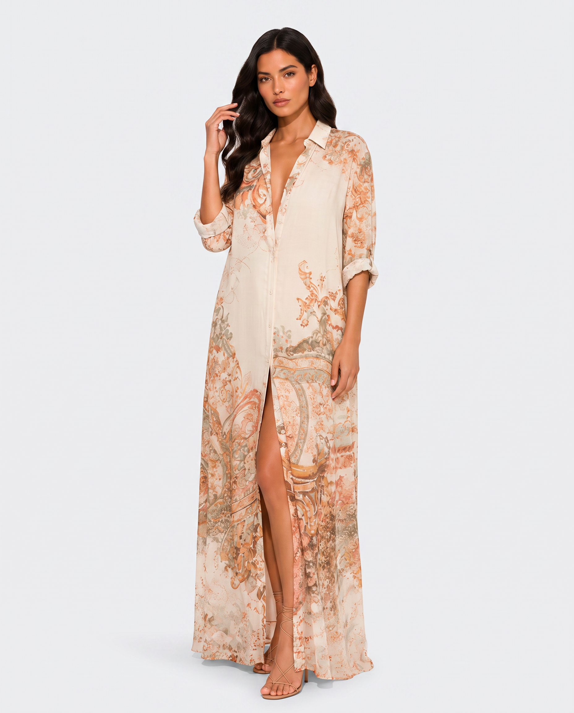 Virelle | Women's Maxi Printed Shirt Dress with Front Buttons