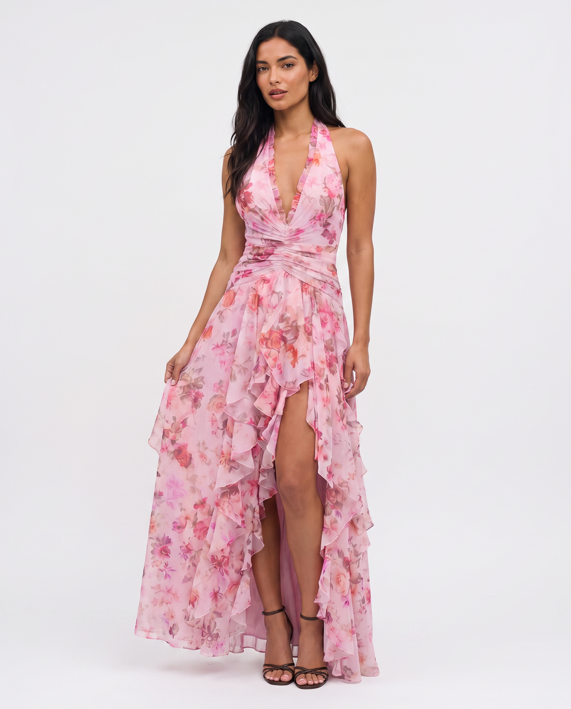 Virelle | Floral Maxi Dress with Halter Neck