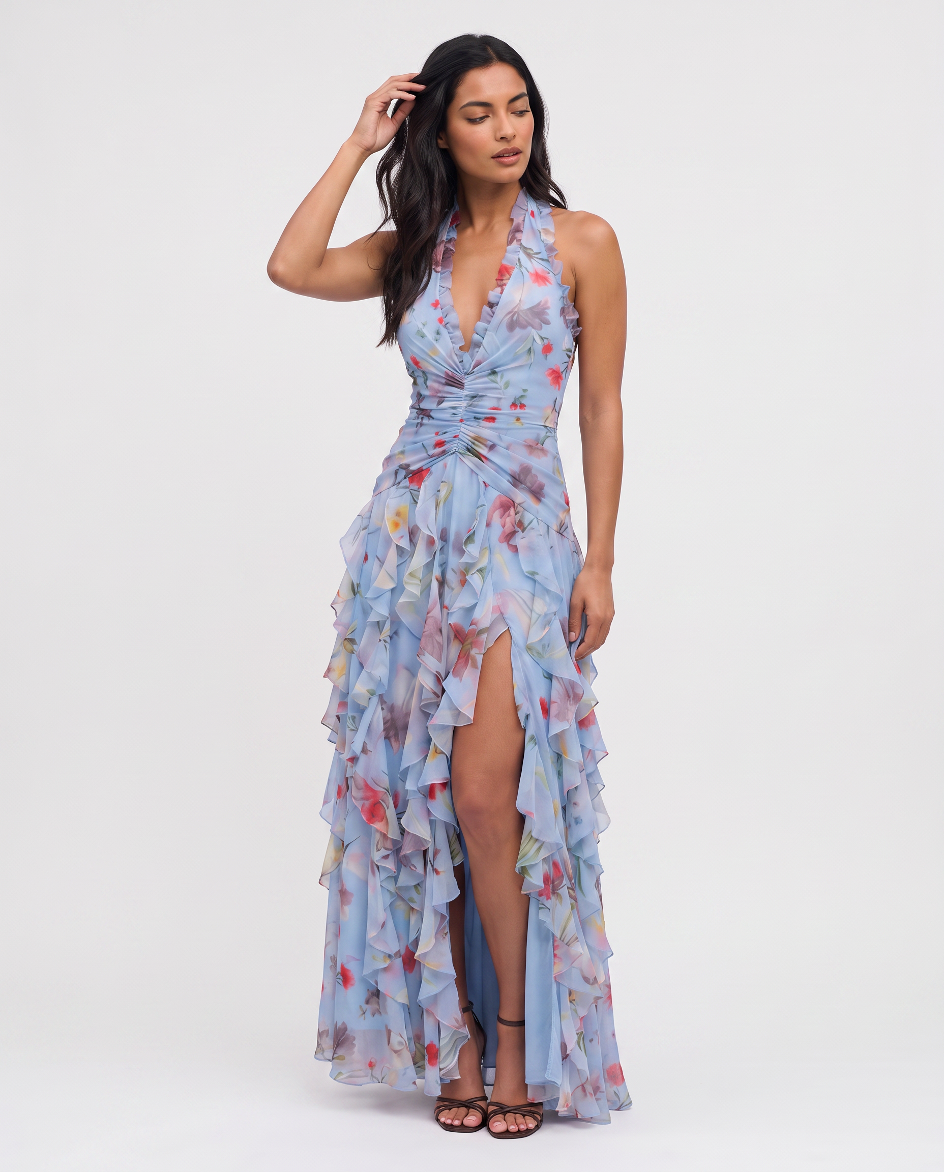 Virelle | Floral Maxi Dress with Halter Neck