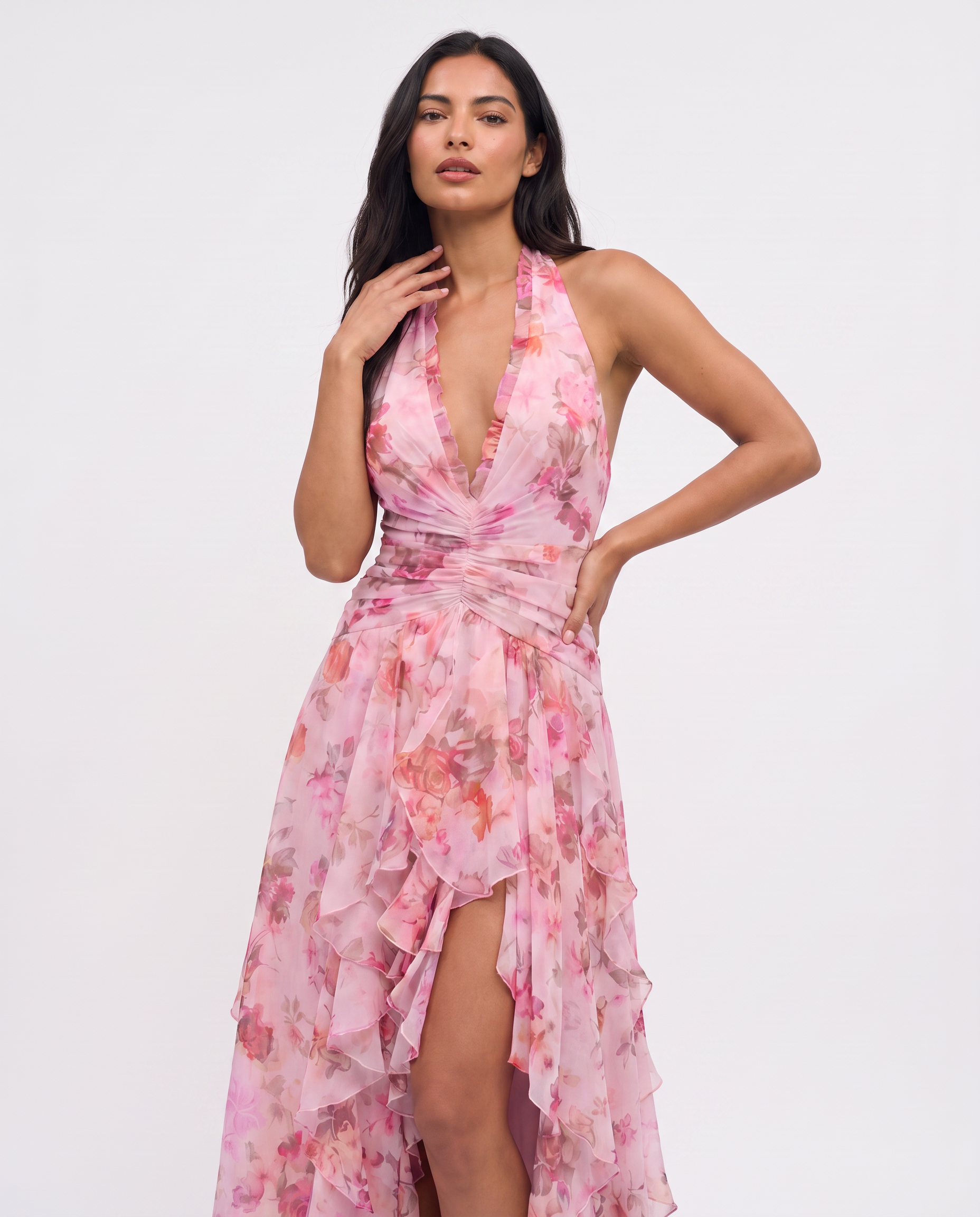 Virelle | Floral Maxi Dress with Halter Neck