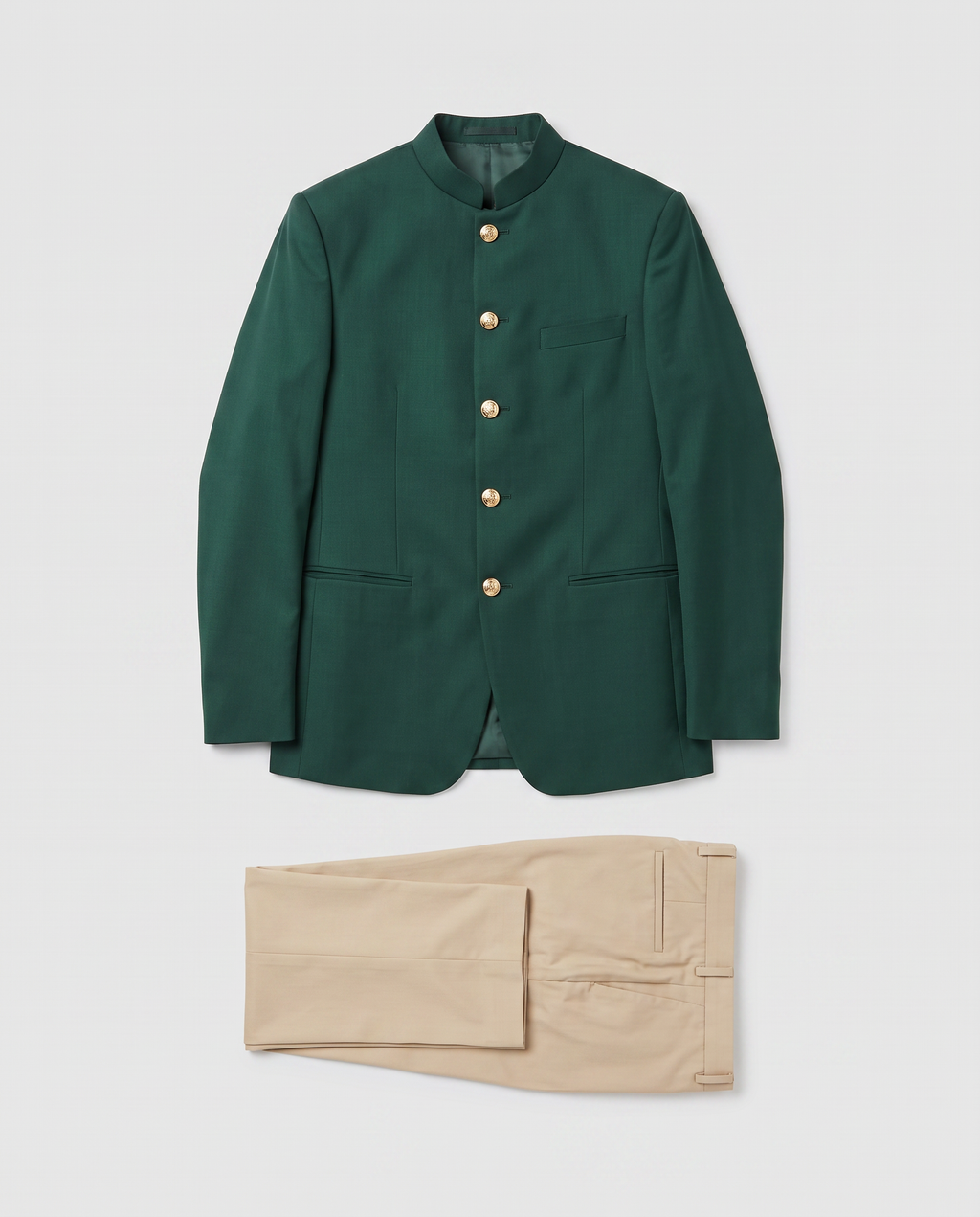 Virelle | Dark Green and Beige Jodhpuri Suit for Men
