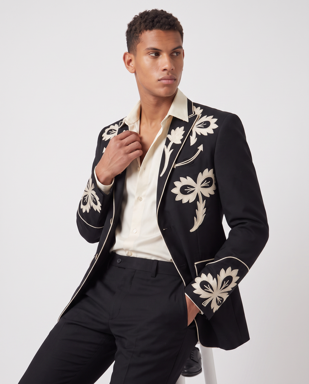 Virelle | Men's Black Embroidered 2-Piece Suit